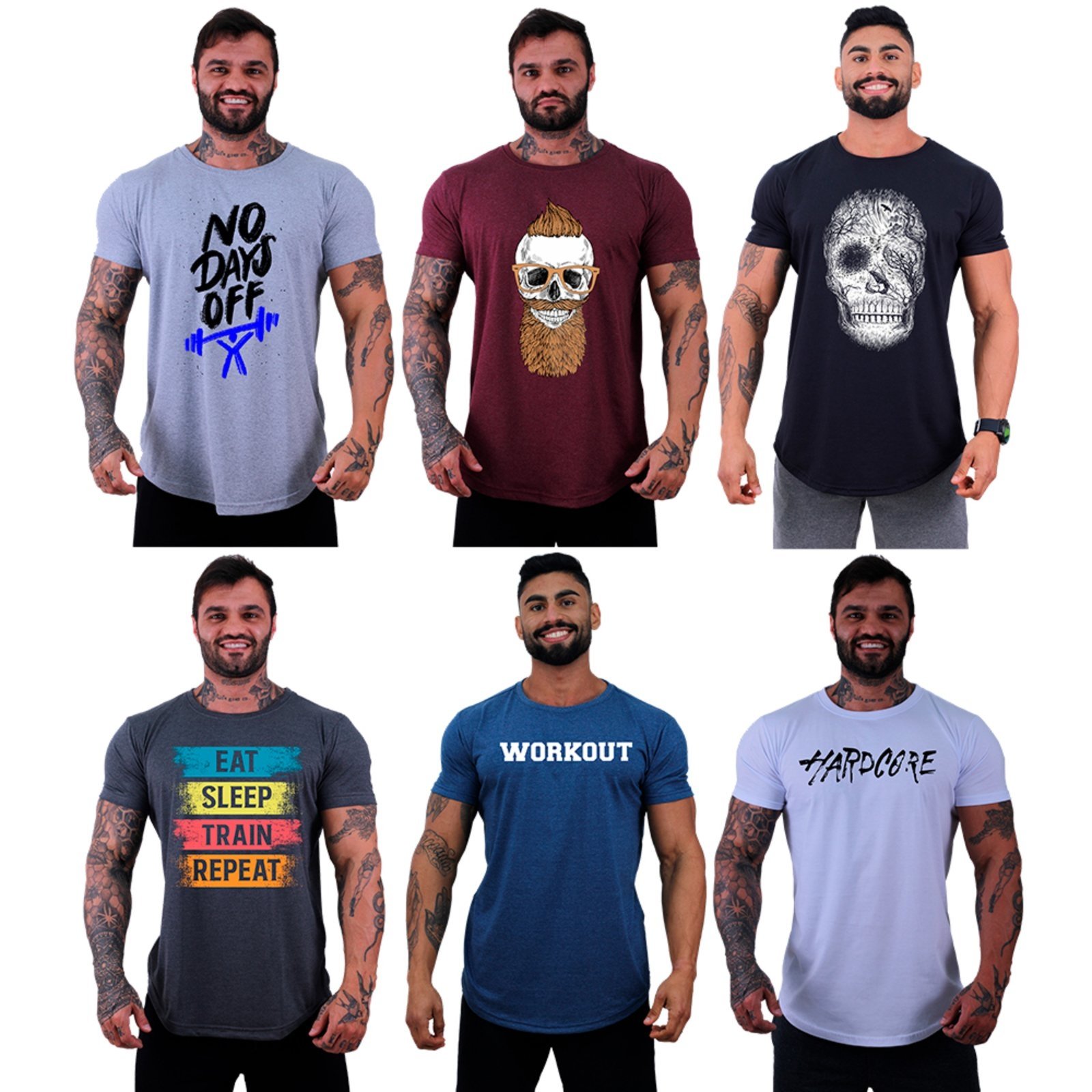 Kit 6 Camiseta Longline Masculina Alto Conceito Slim Mescla Bordo Preto Grafite Azul e Branco