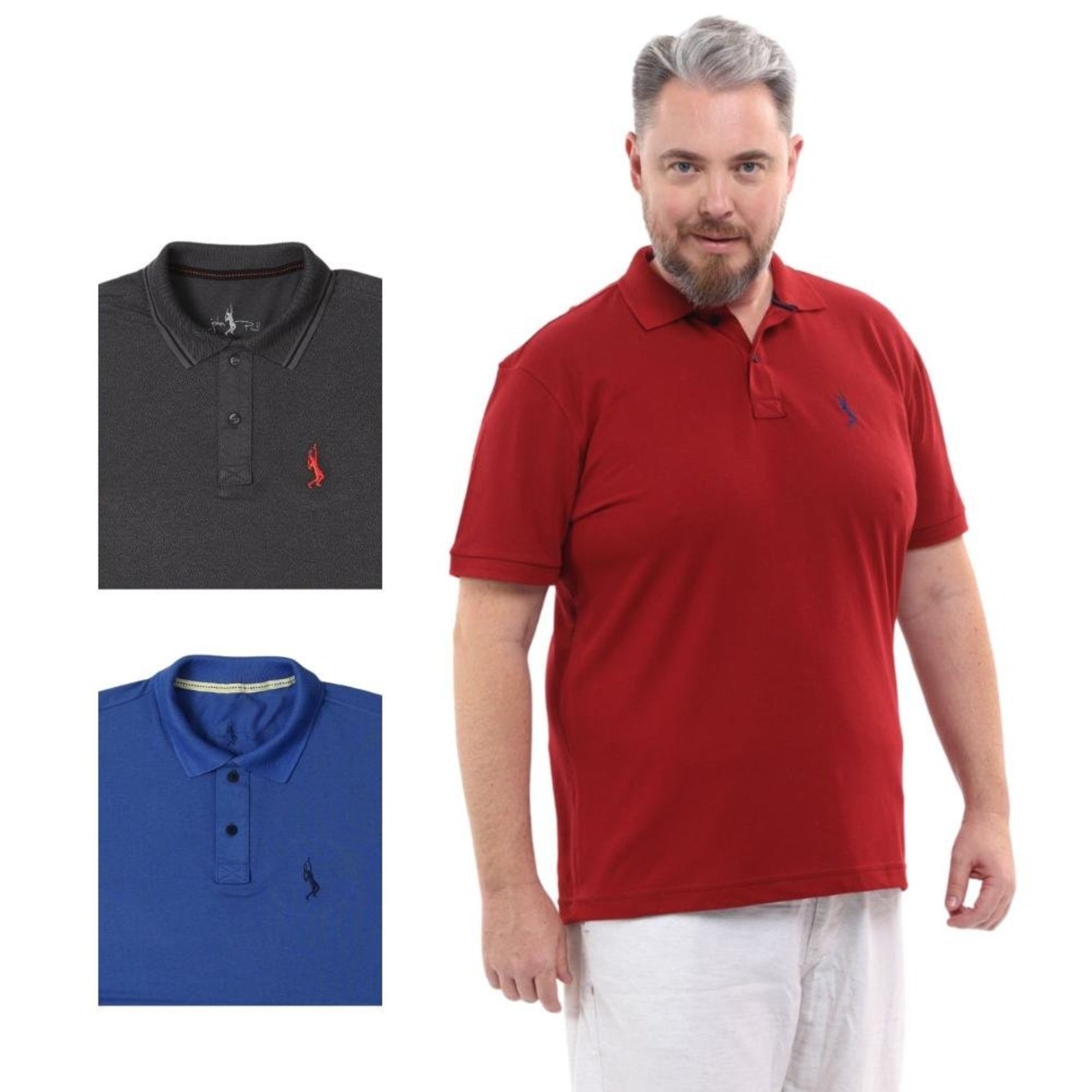 Kit 3 Camisa Polo Masculina Plus Size Piquet Algodão Leve