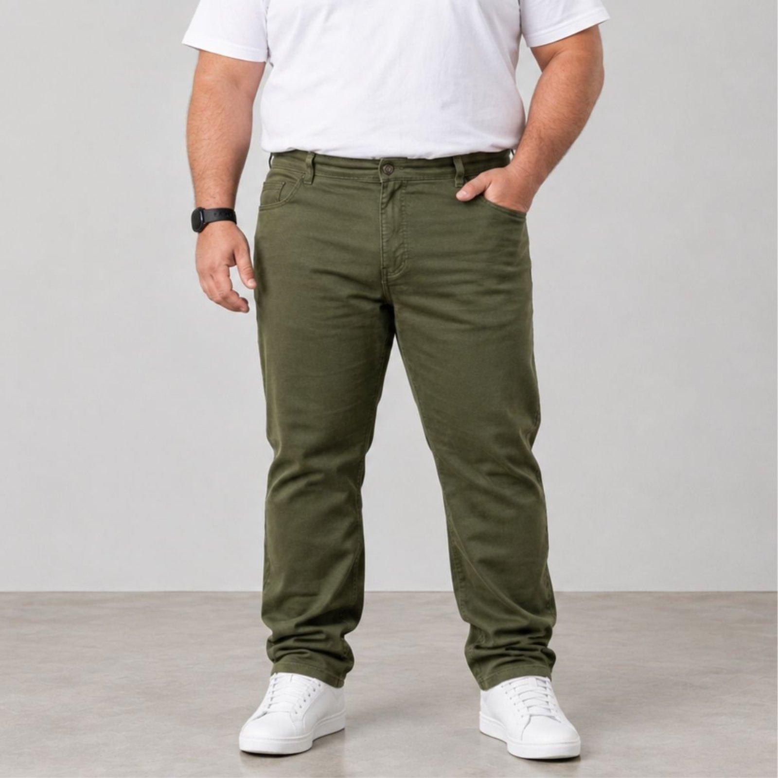Calça Tradicional Verde Musgo Masculina Plus Size