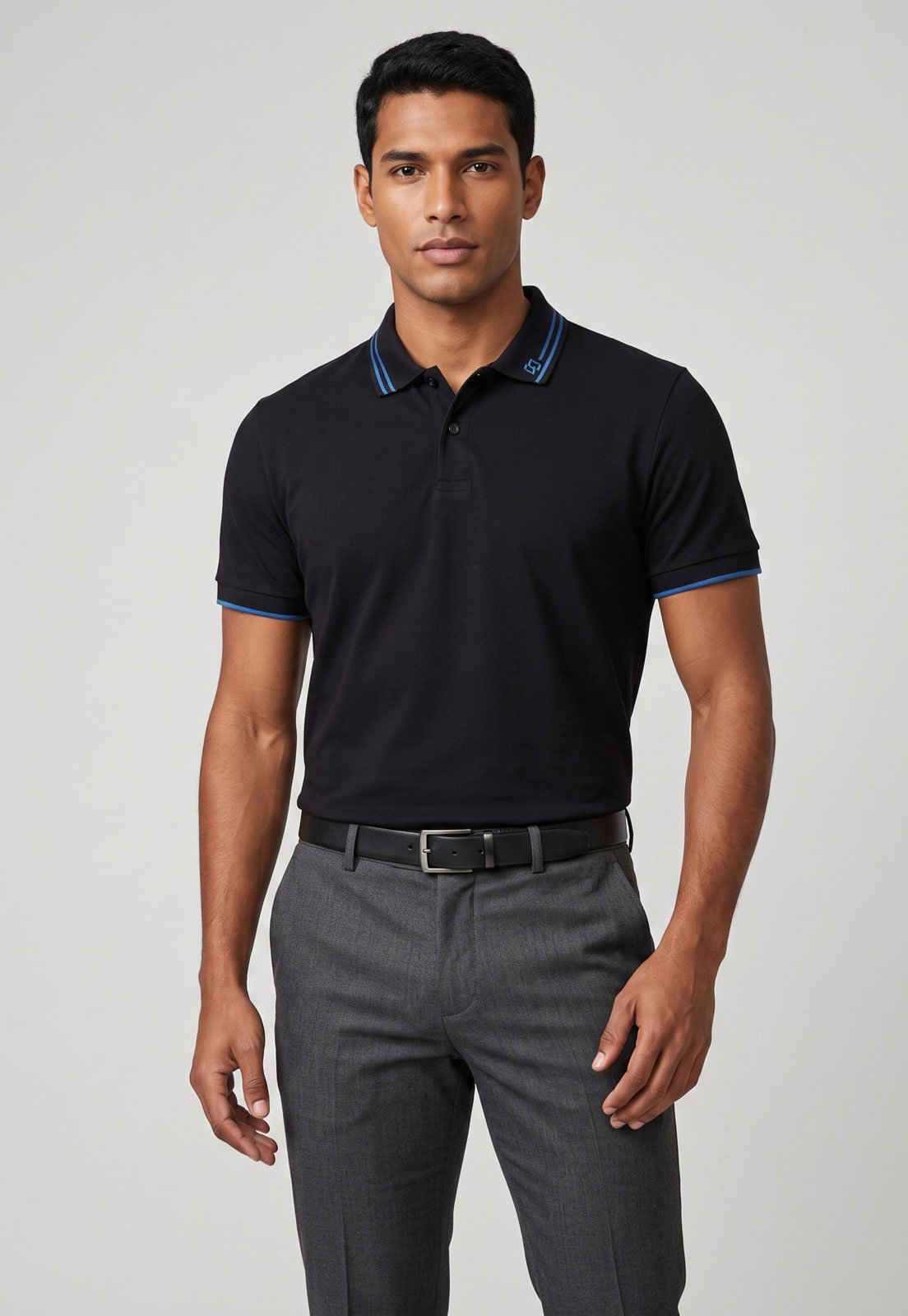Polo Masculina Colcci Gola Friso Preta