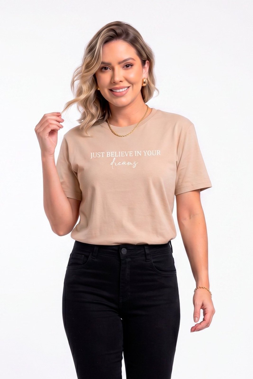 Camiseta Cianitas Chocolate Estampa Just Believe