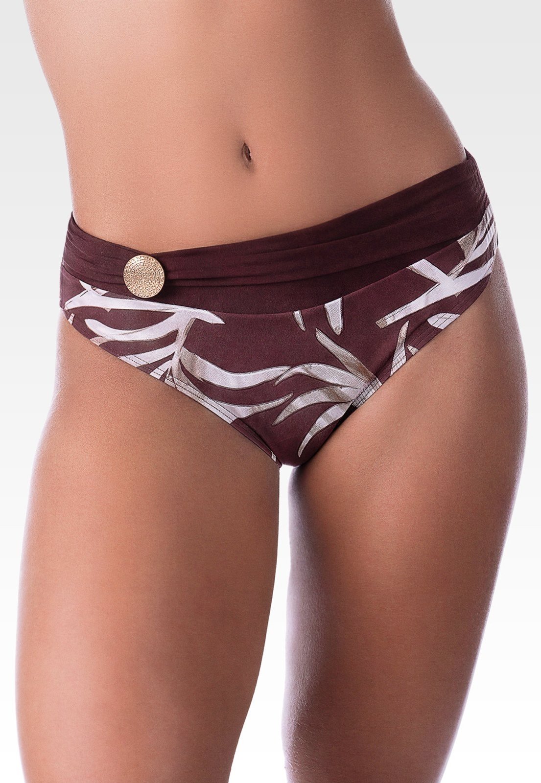 Calcinha De Biquíni Summer Soul Cintura Baixa Com Faixa e Fivela Estampado Marrom