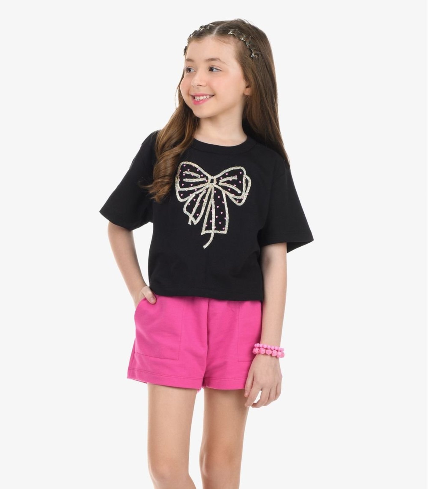 Infantil - Conjunto Blusa com Shorts Meia Malha Rovi Preto
