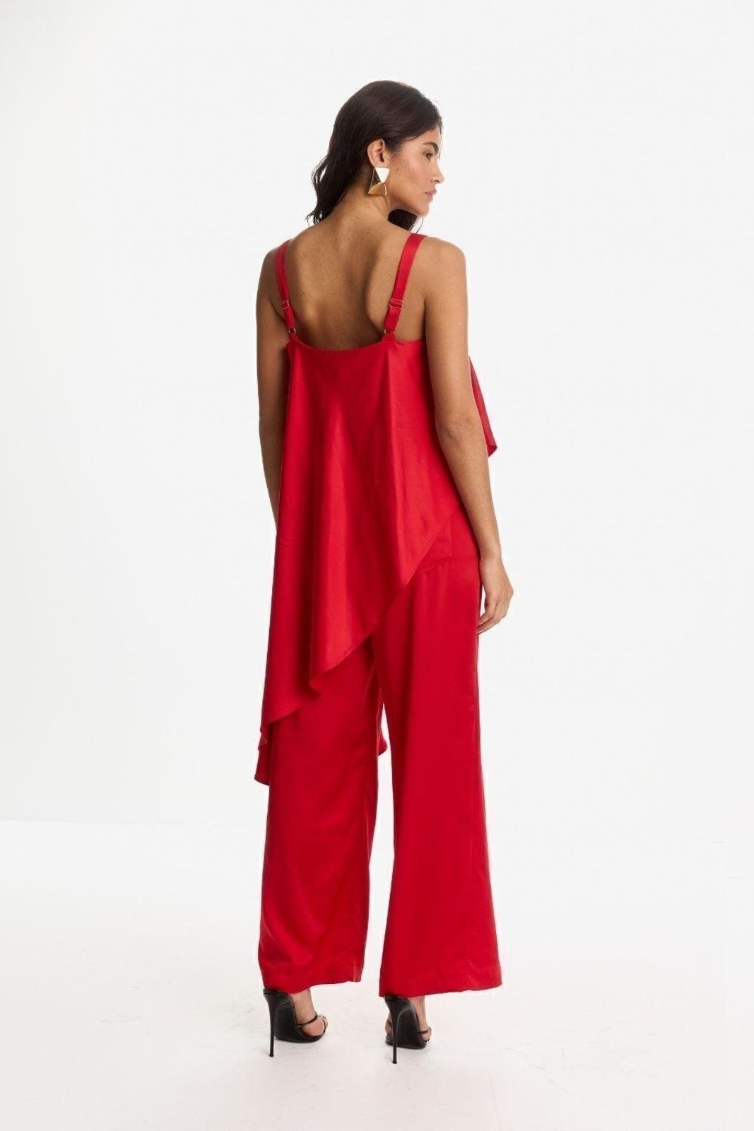 Calça Wide Básica Lisa Carlota Costa Vermelho