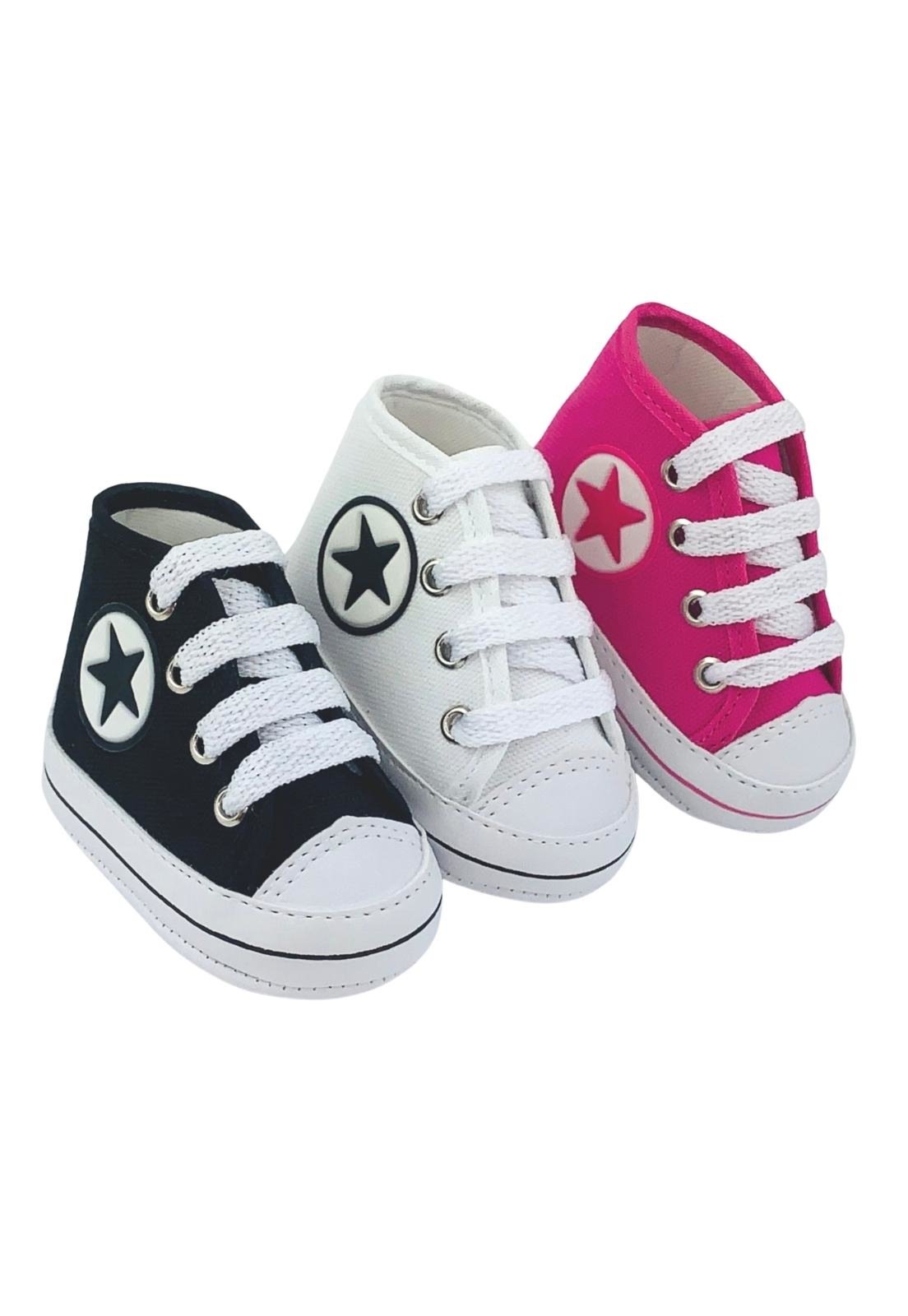Infantil – Kit Com 3 Pares Tênis Sapatinho De Cano Alto Direto Da Fábrica Branco e Preto e Pink