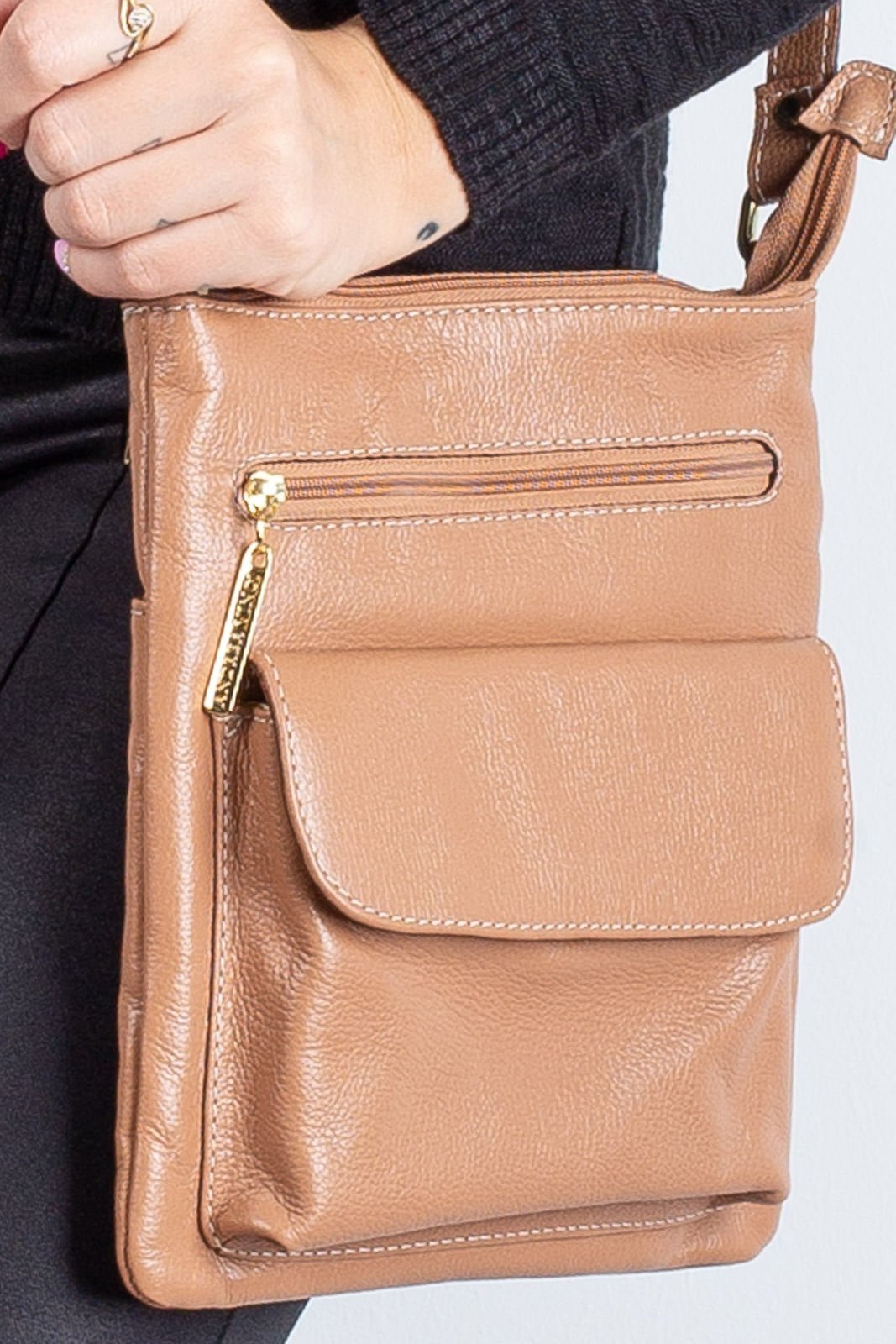 Bolsa pequena transversal de couro liso Alana - Bege
