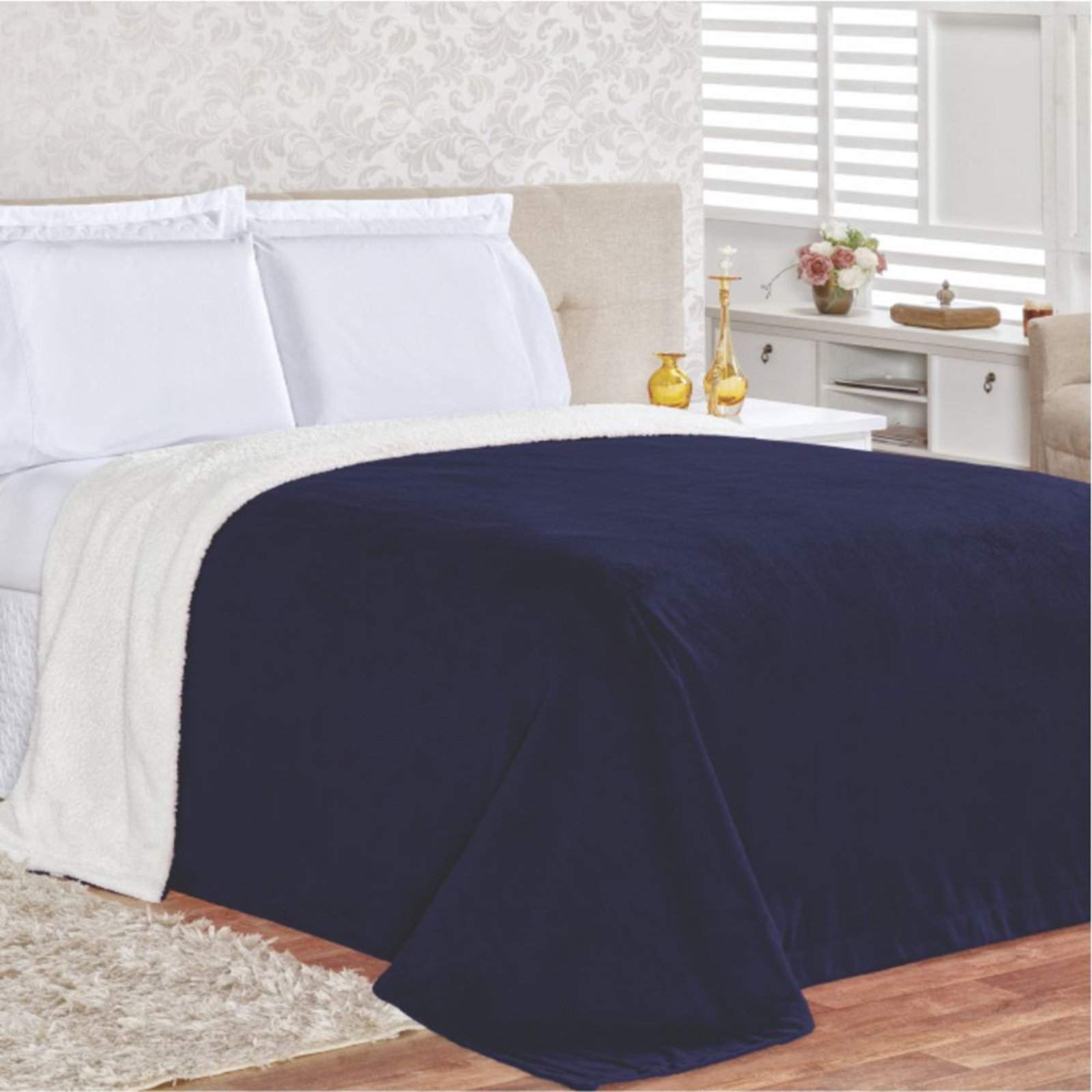 Edredom Cobertor Coberta Manta Casa Show King - Marinho - 100% Poliéster
