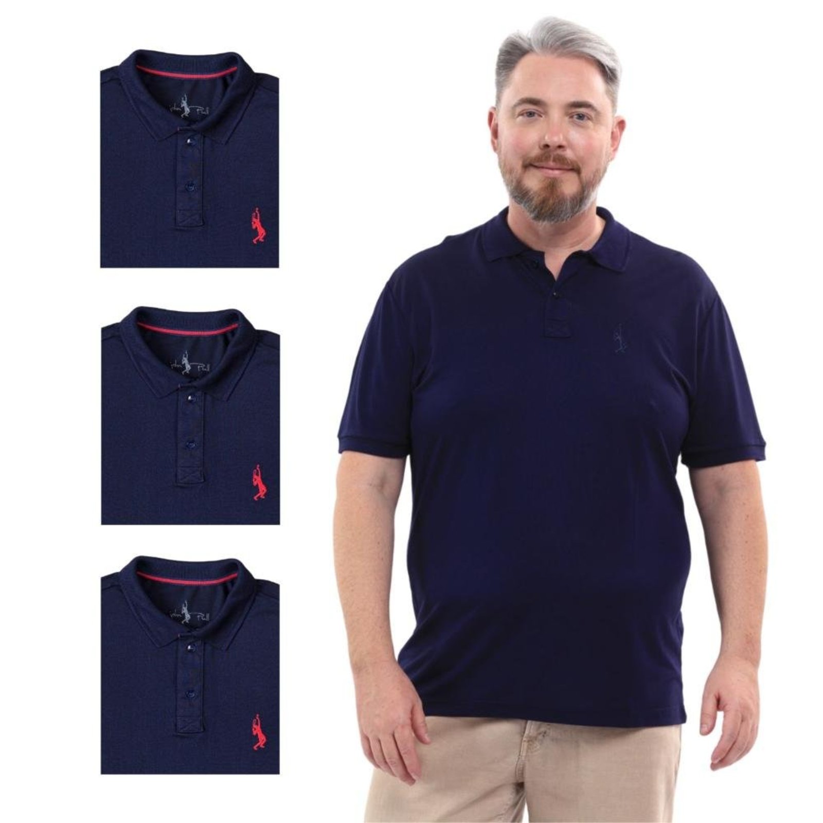 Kit 4 Camisa Polo Plus Size Lisa Casual Elegante Ocasiões