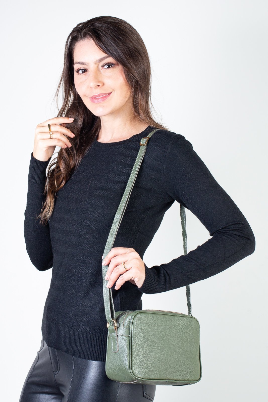 Bolsa quadrada pequena de couro liso Diana - Verde