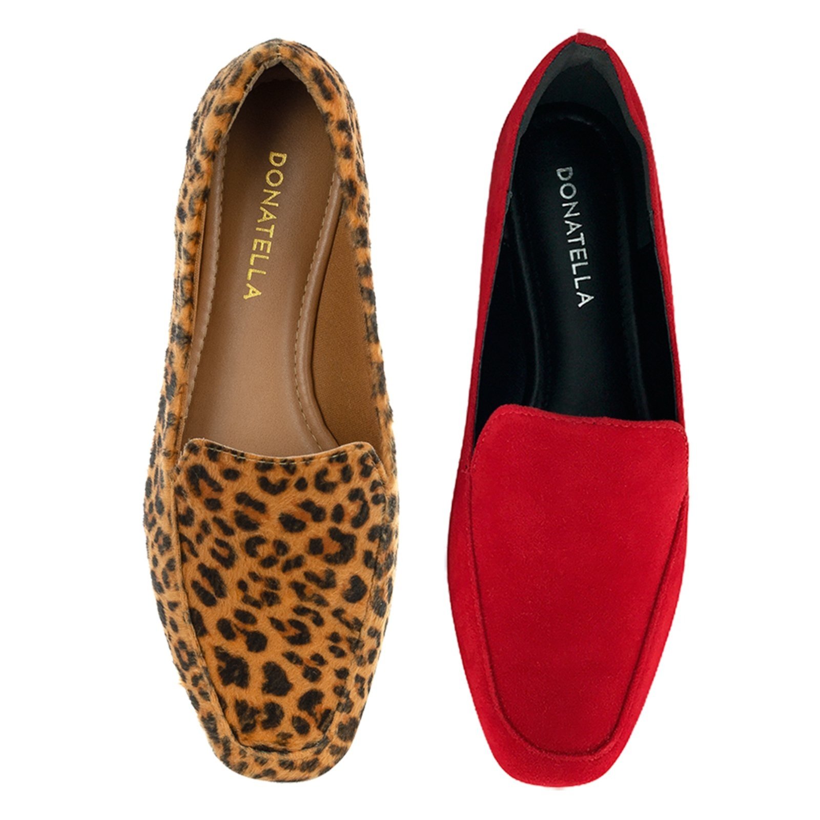 Kit 2 Pares Mocassim Feminino Donatella Shoes Vermelho e Onça Camurça