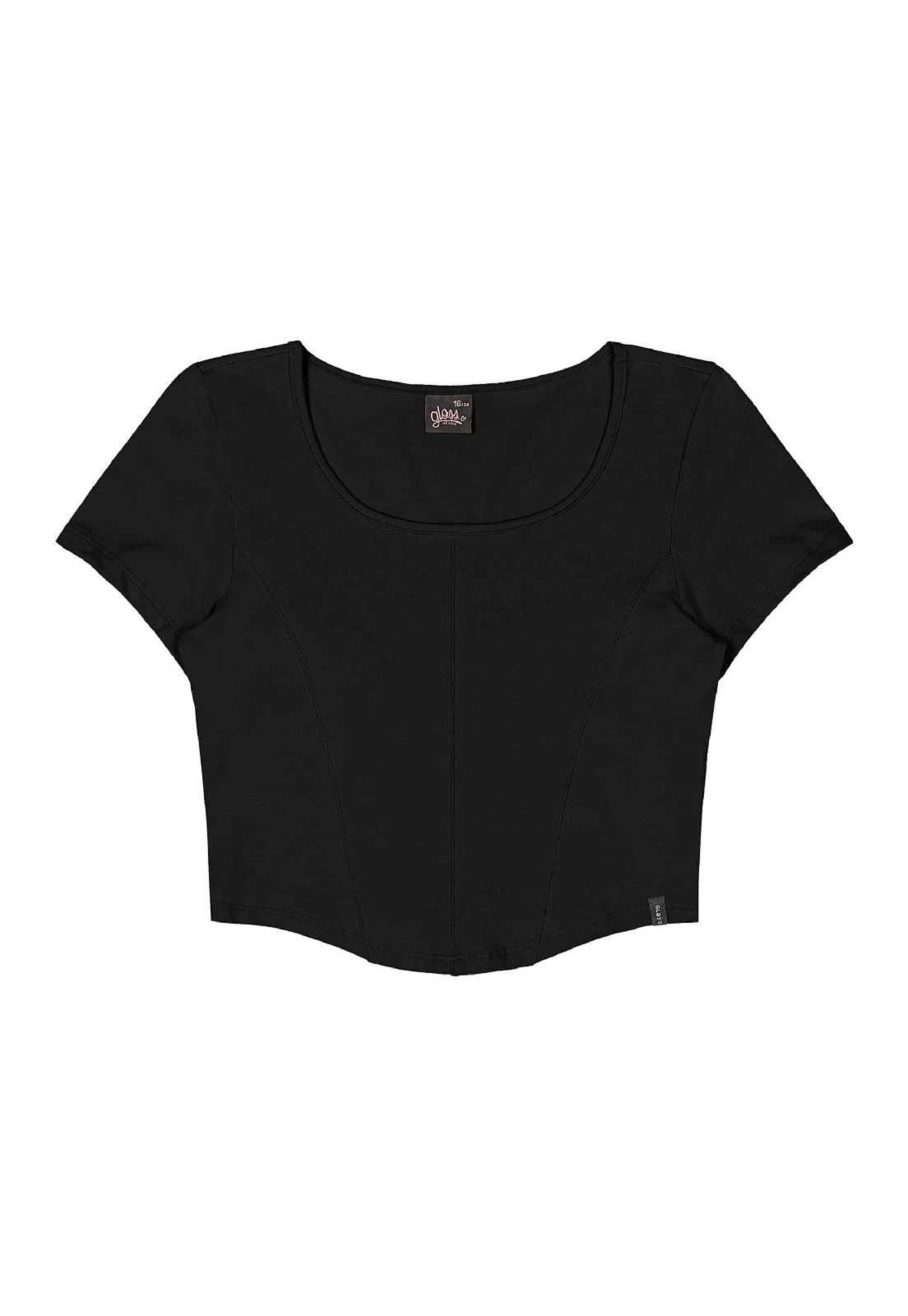 Infantil – Blusa Juvenil em Cotton Gloss Preto