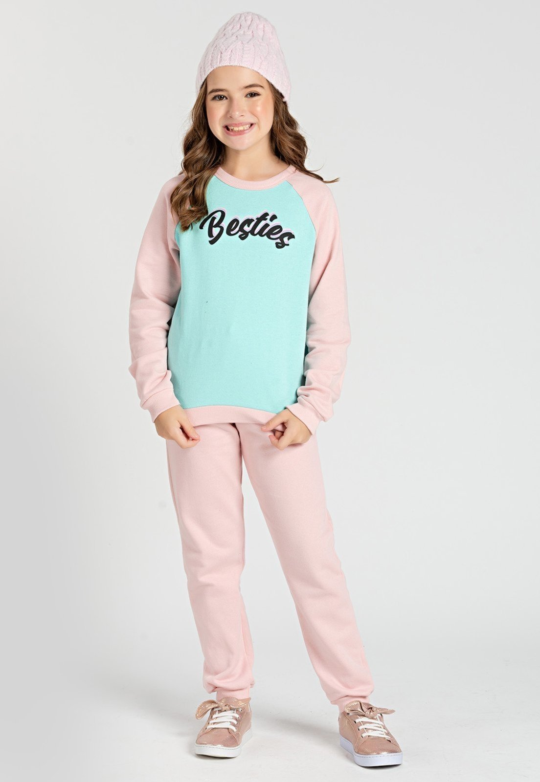 Infantil – Conjunto Rosa de Moletom Besties