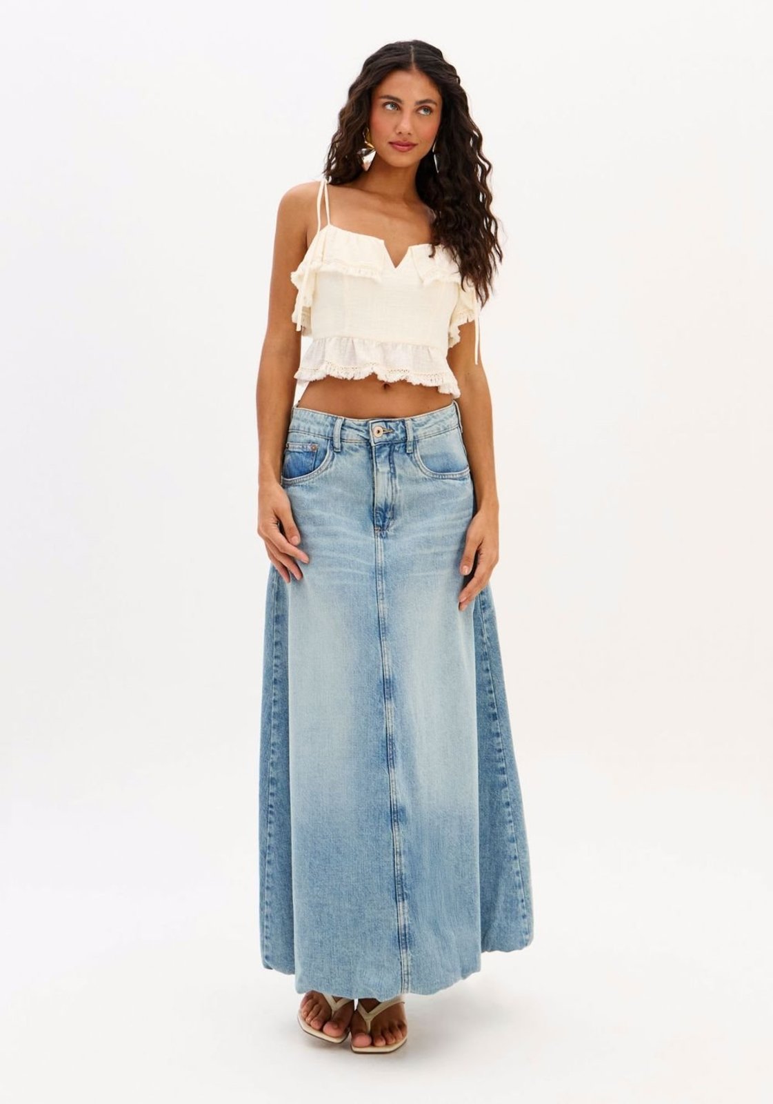 Saia Jeans Super Midi Balloon Cintura Alta My Favorite Things