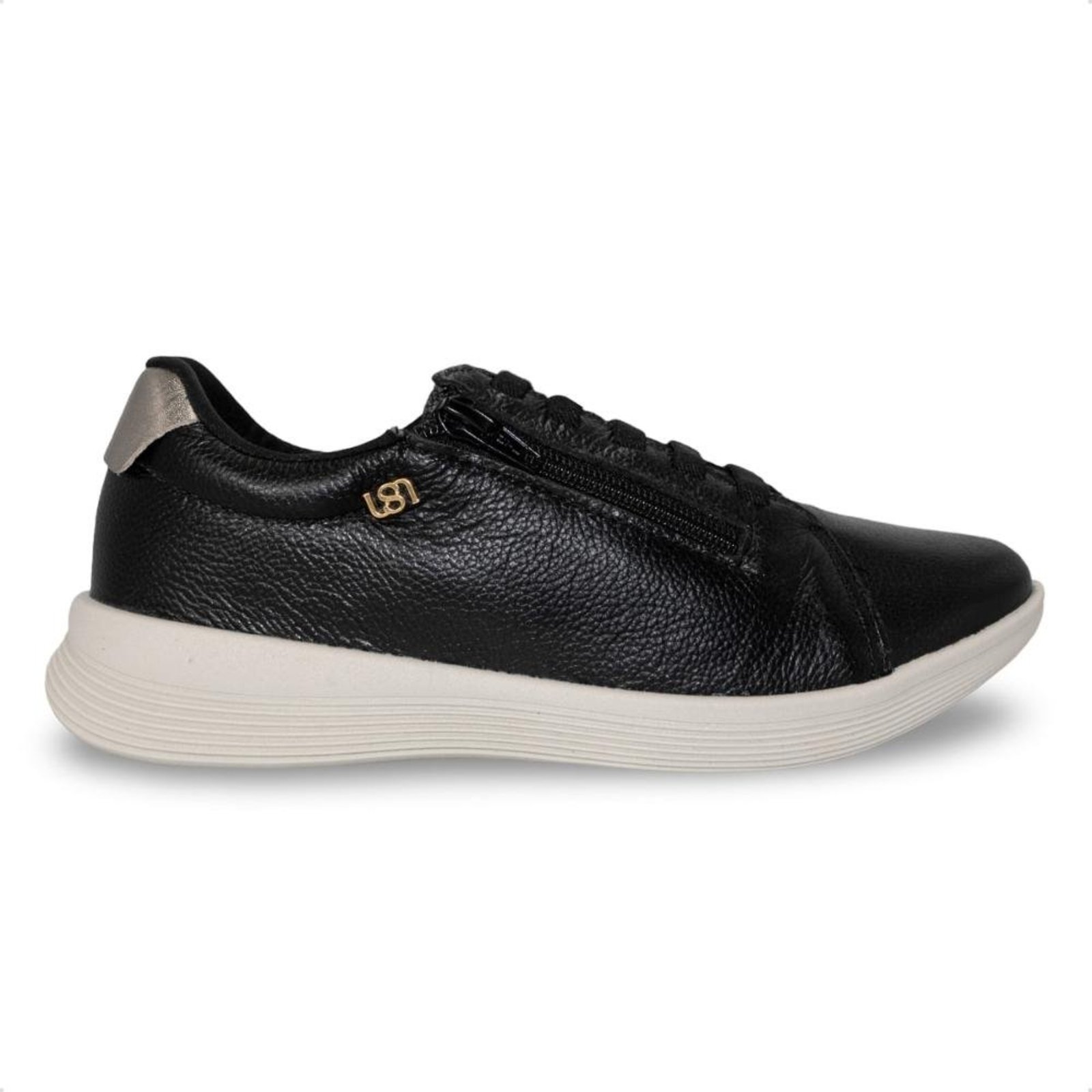 Tênis Usaflex Feminino em Couro Zíper Lateral UD02007 Preto
