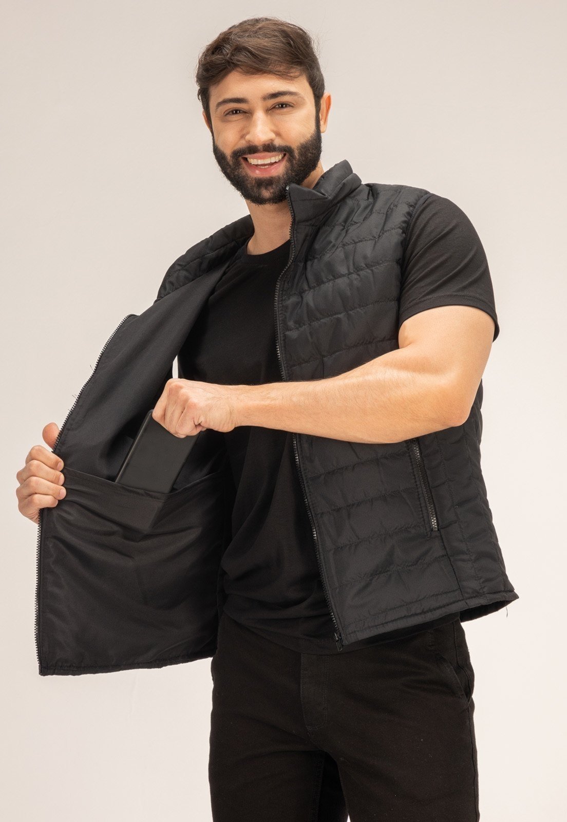 Colete Puffer Masculino Acolchoado Gola Alta Preto Dulk