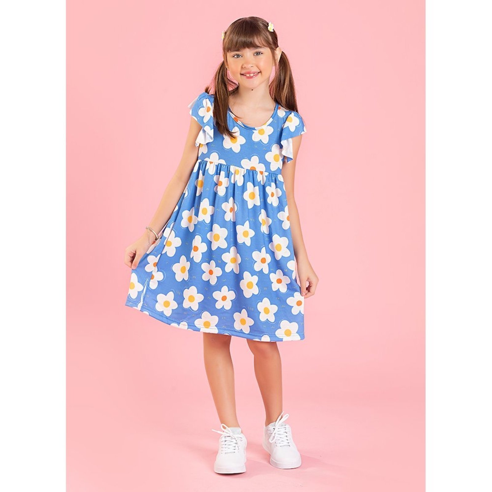 Infantil – Vestido Horizonte Com Manga Babado Margaridas