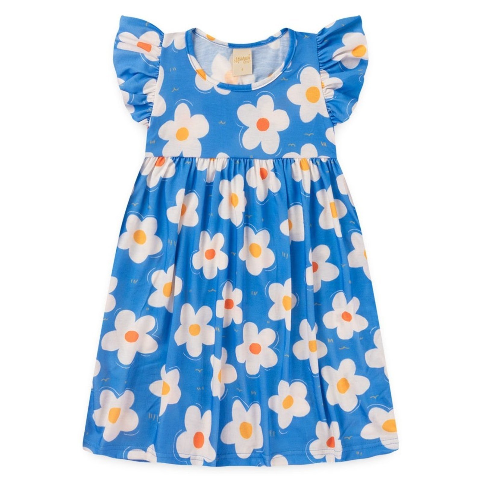 Vista 3 Infantil - Vestido Horizonte Com Manga Babado Margaridas Molekada azul Molekada azul