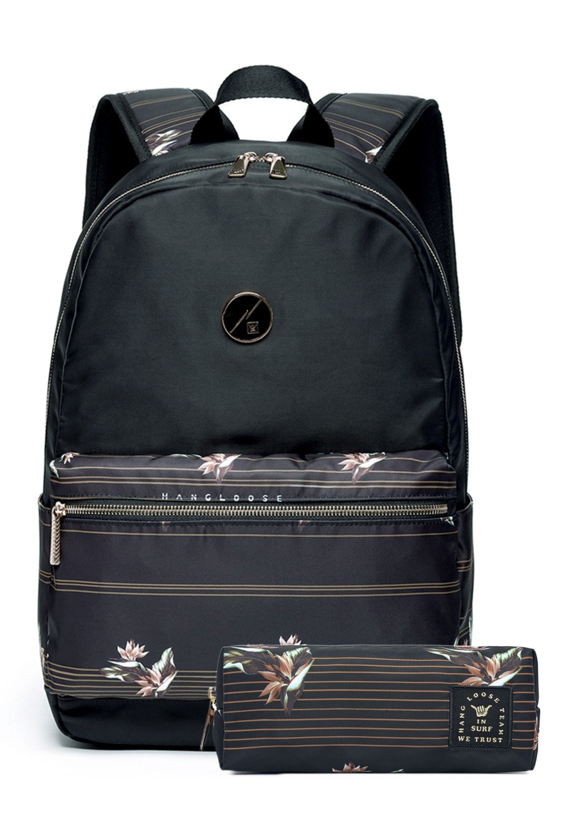 Vista 2 Infantil - Kit Mochila Juvenil Feminino Hang Loose Faculdade Resistente Espaçosa estampado/floral Hang Loose estampado/floral