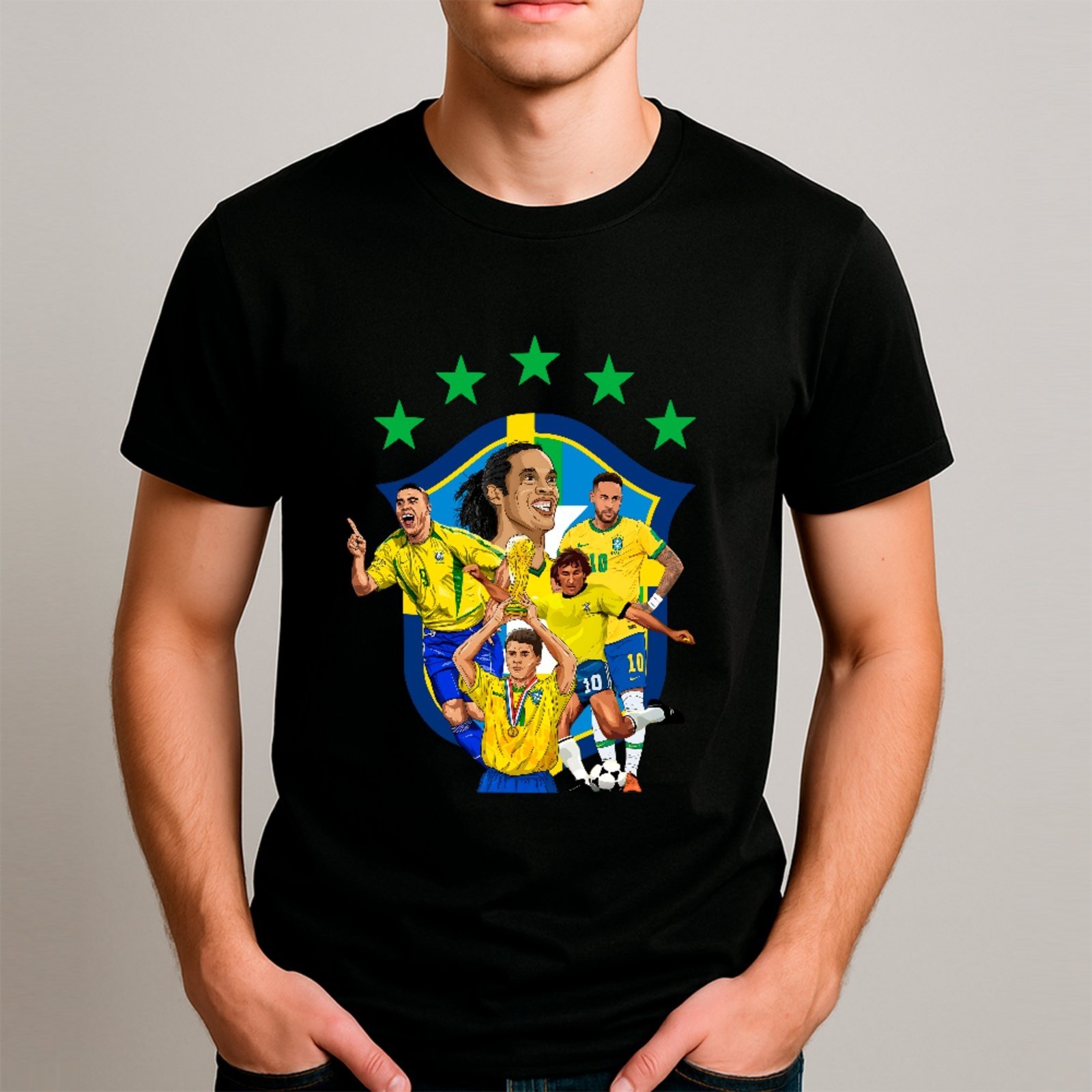 Camiseta Ousy Básica Lendas Da Seleção Brasil Futebol Torcedor Unissex Preto