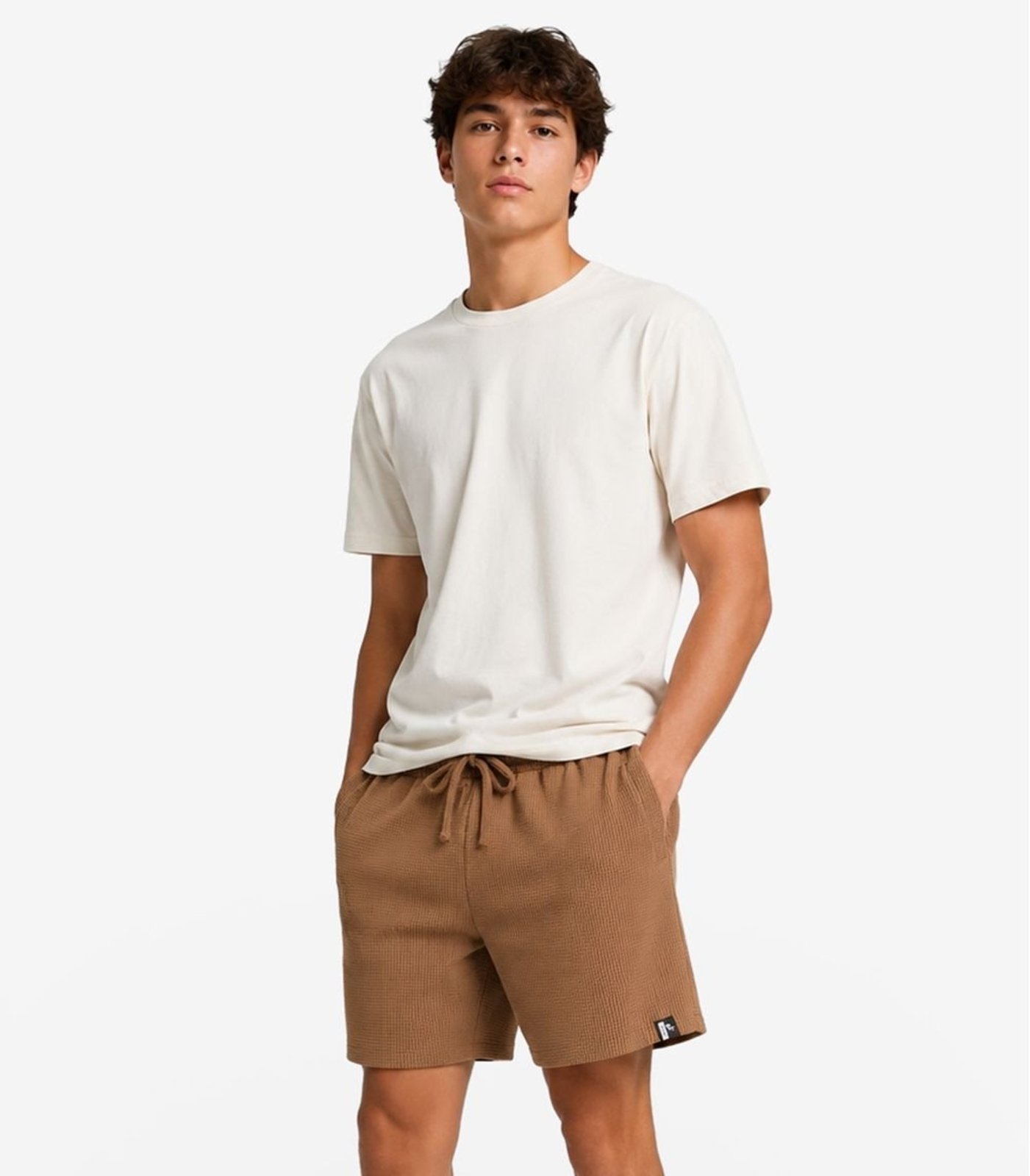 Infantil - Bermuda Masculina Malhão Maquinetado Minty Marrom