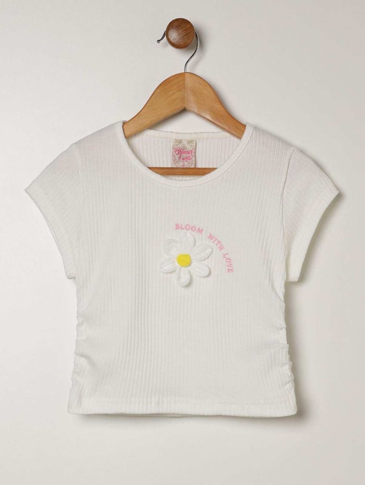 Infantil - Blusa Canelada Manga Curta Juvenil Para Menina - NATURAL