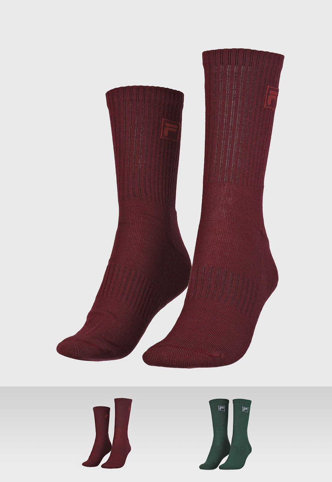 Kit 2 Pares de Meias Unissex Fila F-Box Color Cano Alto Bordô