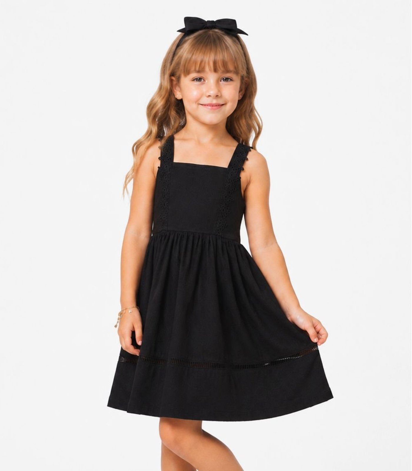 Infantil - Vestido Malha Anarruga Trick Nick Preto