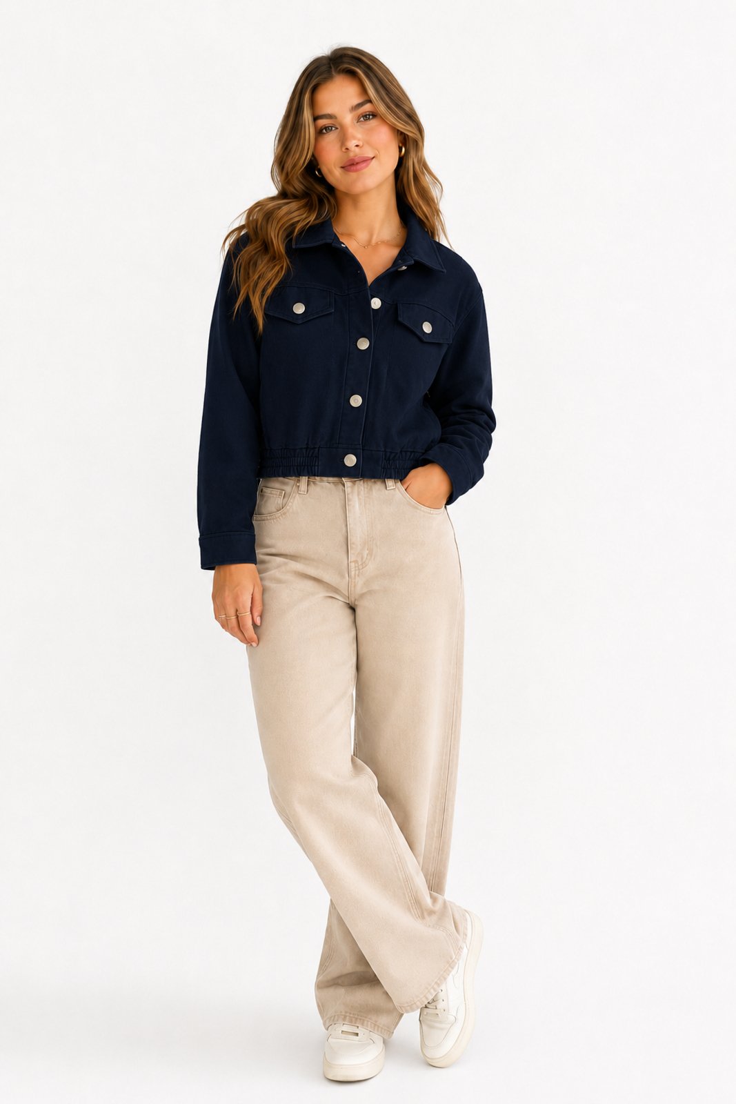 Jaqueta Feminina D Bell Outlet Fashion Lã Batida Azul Marinho