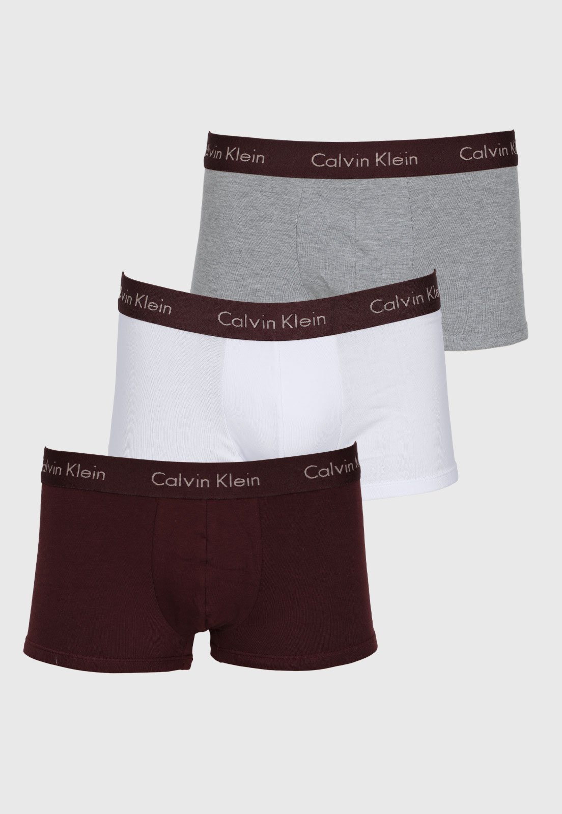 Kit 3 Cuecas Trunk Calvin Klein Underwear Cintura Média Bordô