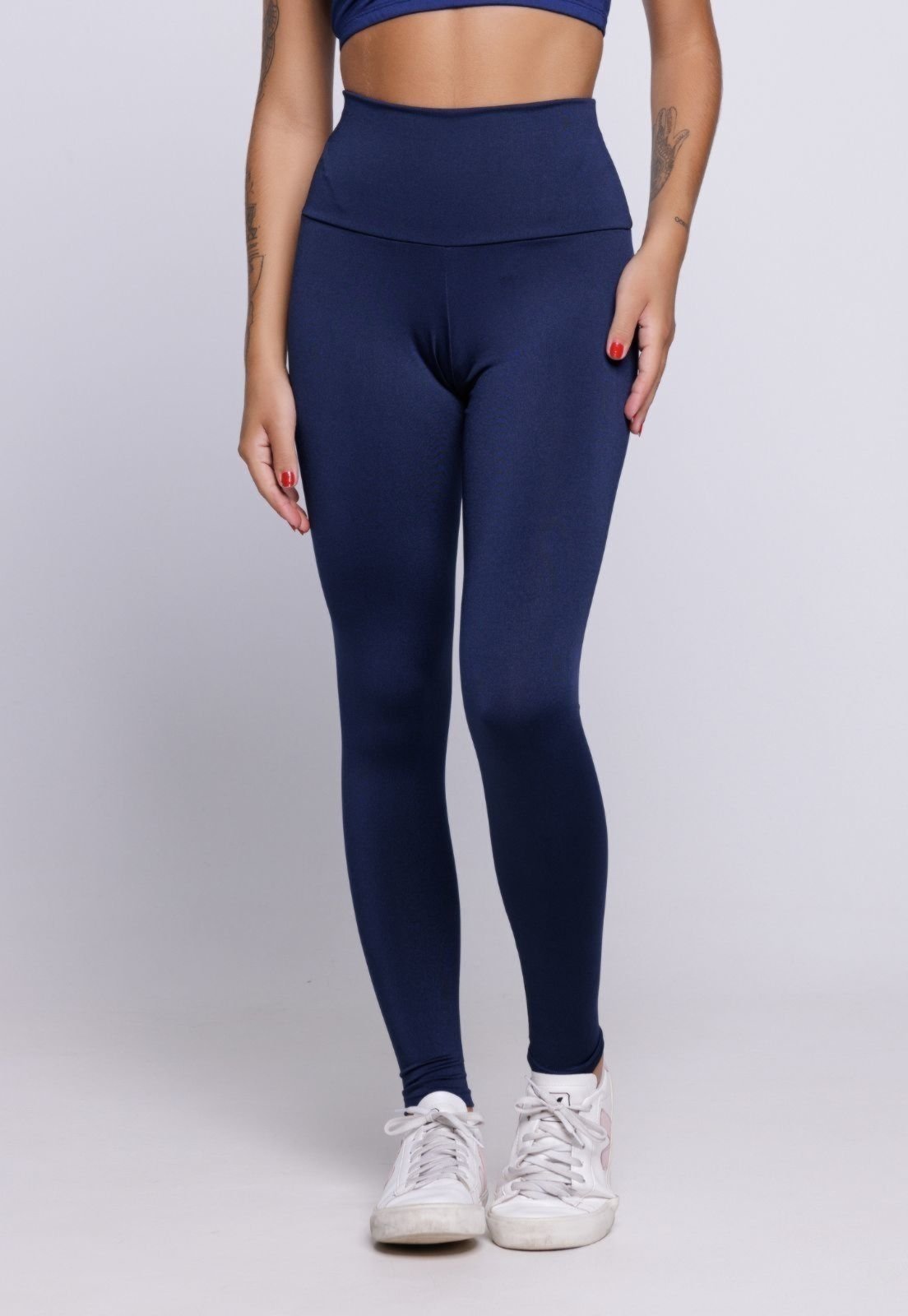 Vista 2 Calça Legging Vekyo Suplex Cós Alto Lisa azul marinho VEKYO azul marinho