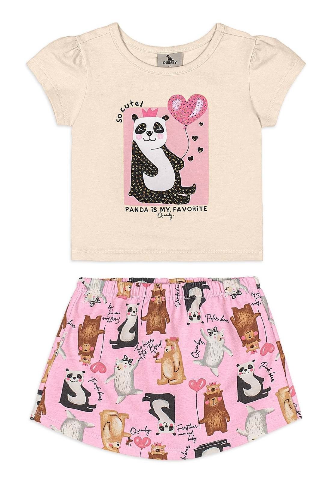 Infantil - Conjunto com Estampa de Panda Quimby Branco