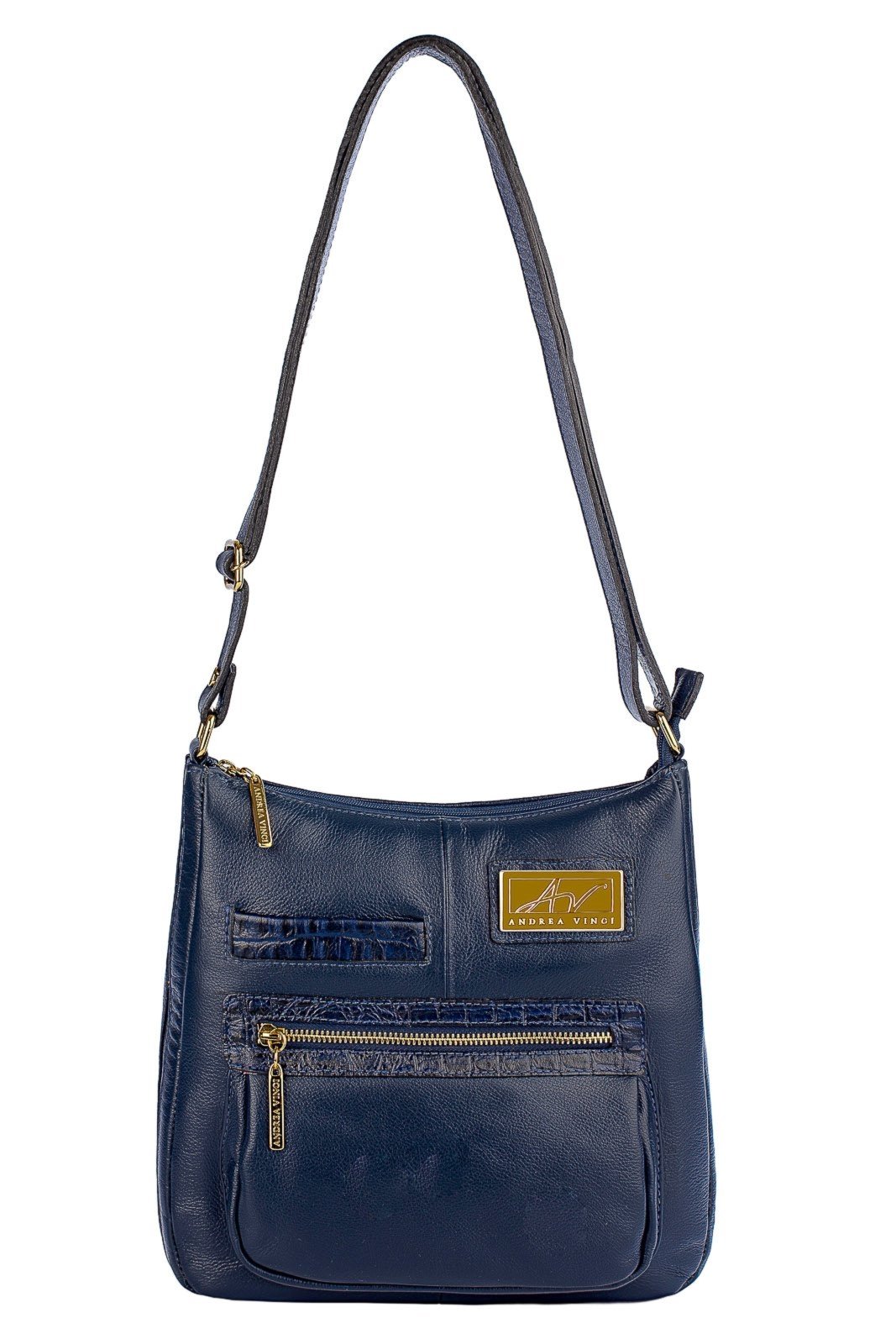 Bolsa tiracolo em couro liso Denise – Azul