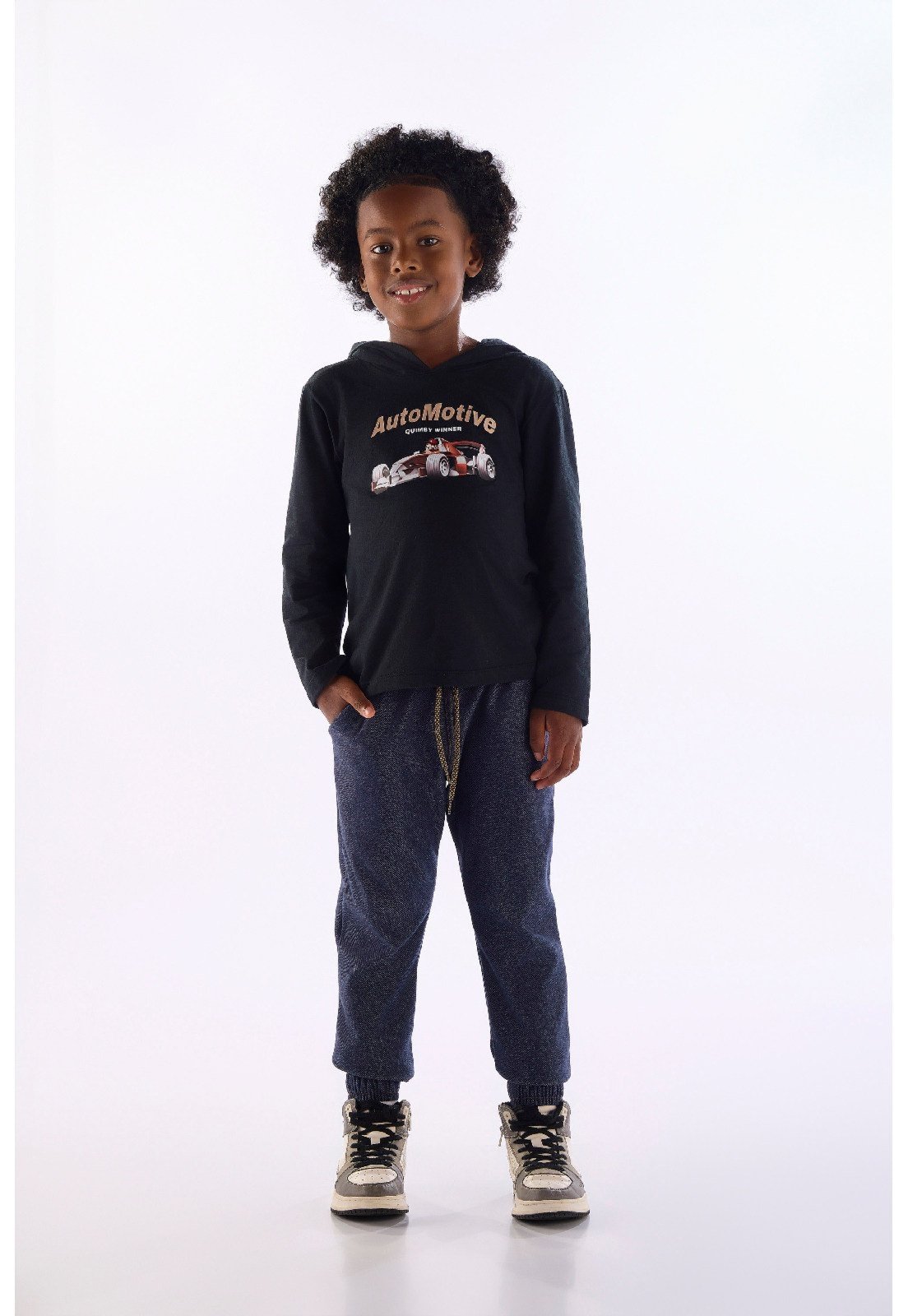 Infantil - Conjunto Camiseta Capuz Calça Quimby Branco