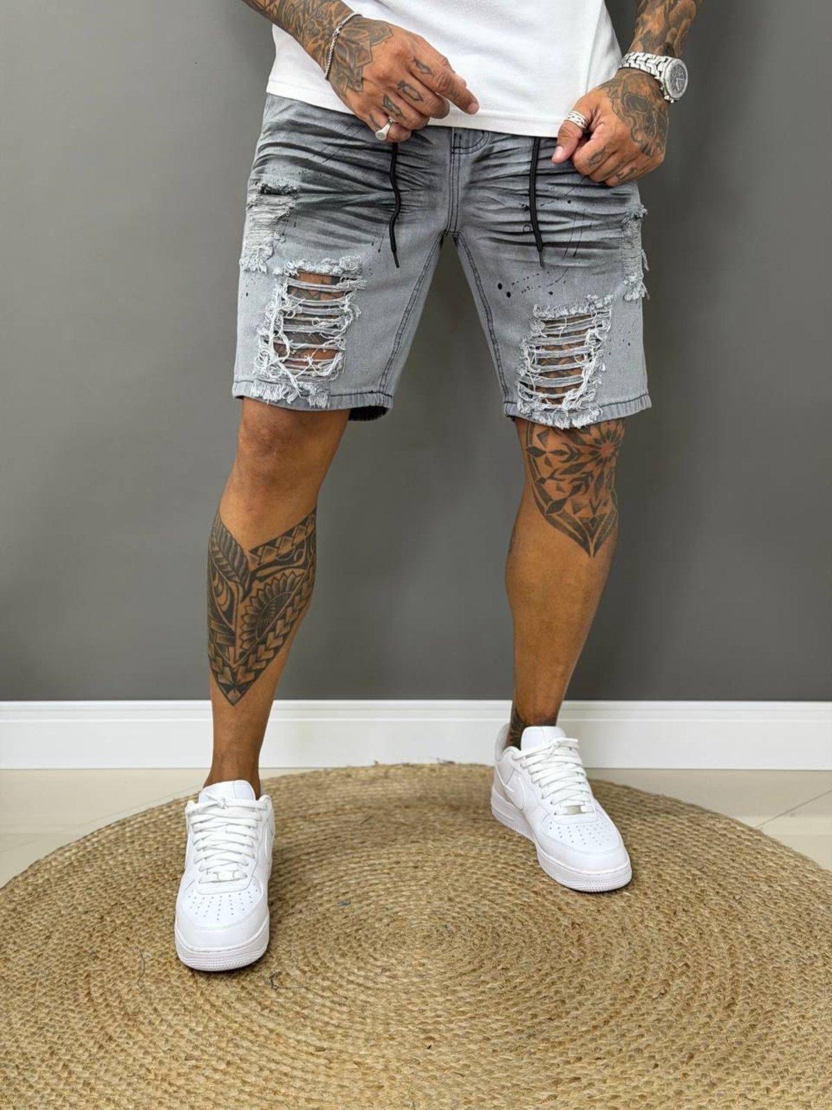 Bermuda Jeans Qr Code Jeans Jogador Masculina Avec Básica Casual Grafite