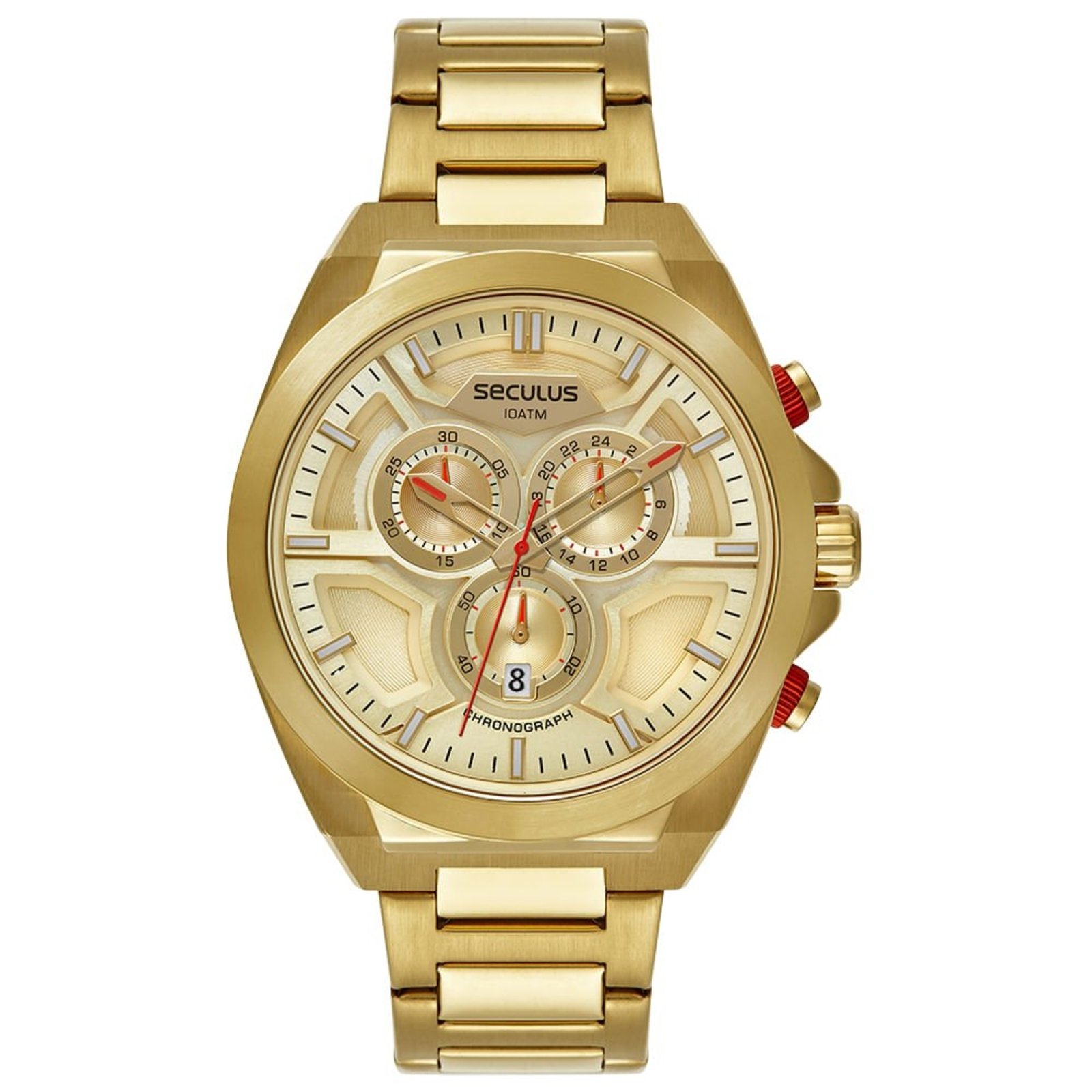 Relógio Masculino Cronógrafo Aço Desing Automobilístico Dourado Seculus