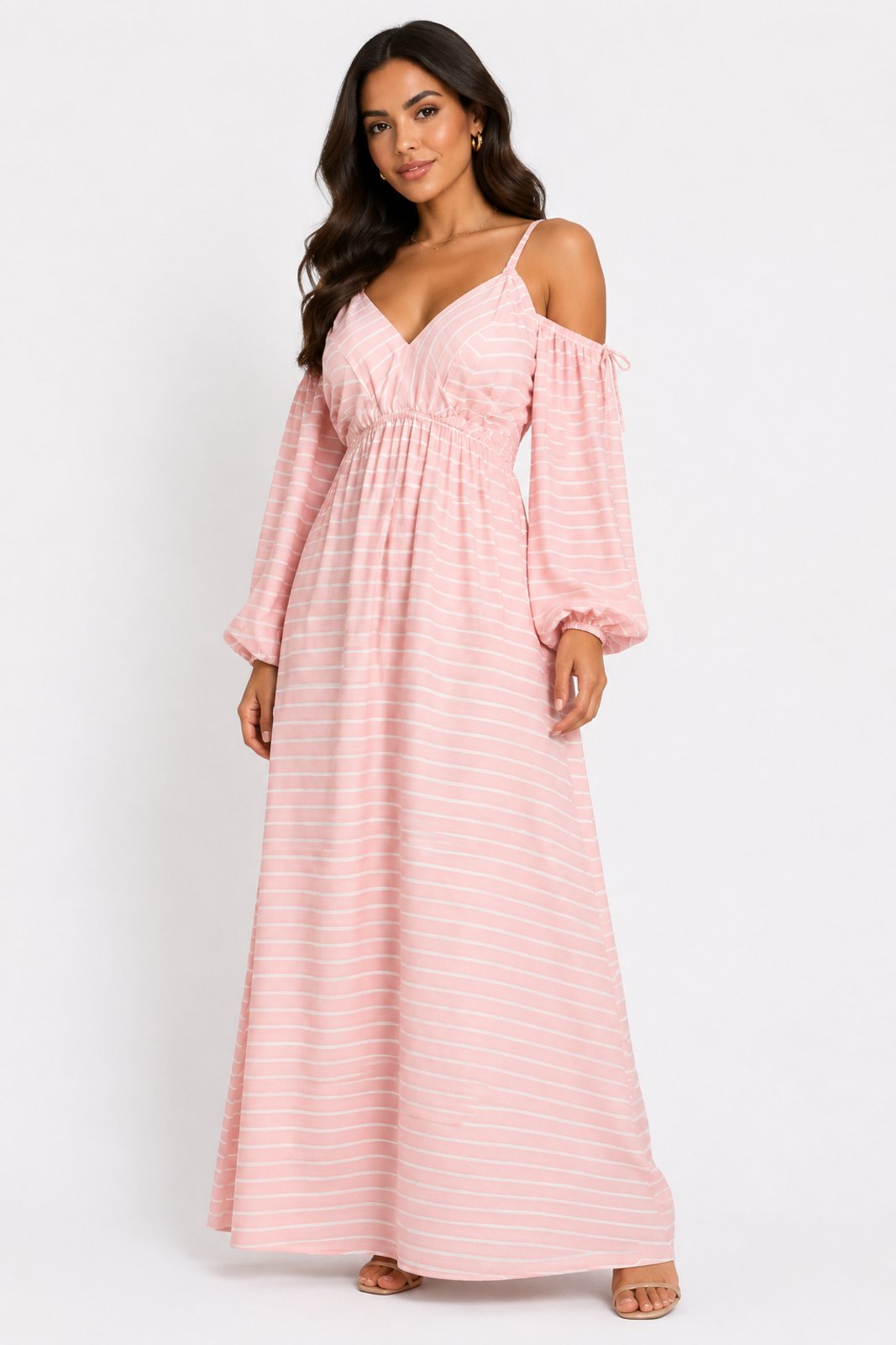 Vestido Longo D Bell Outlet Fashion Ombro Vazado Rosa