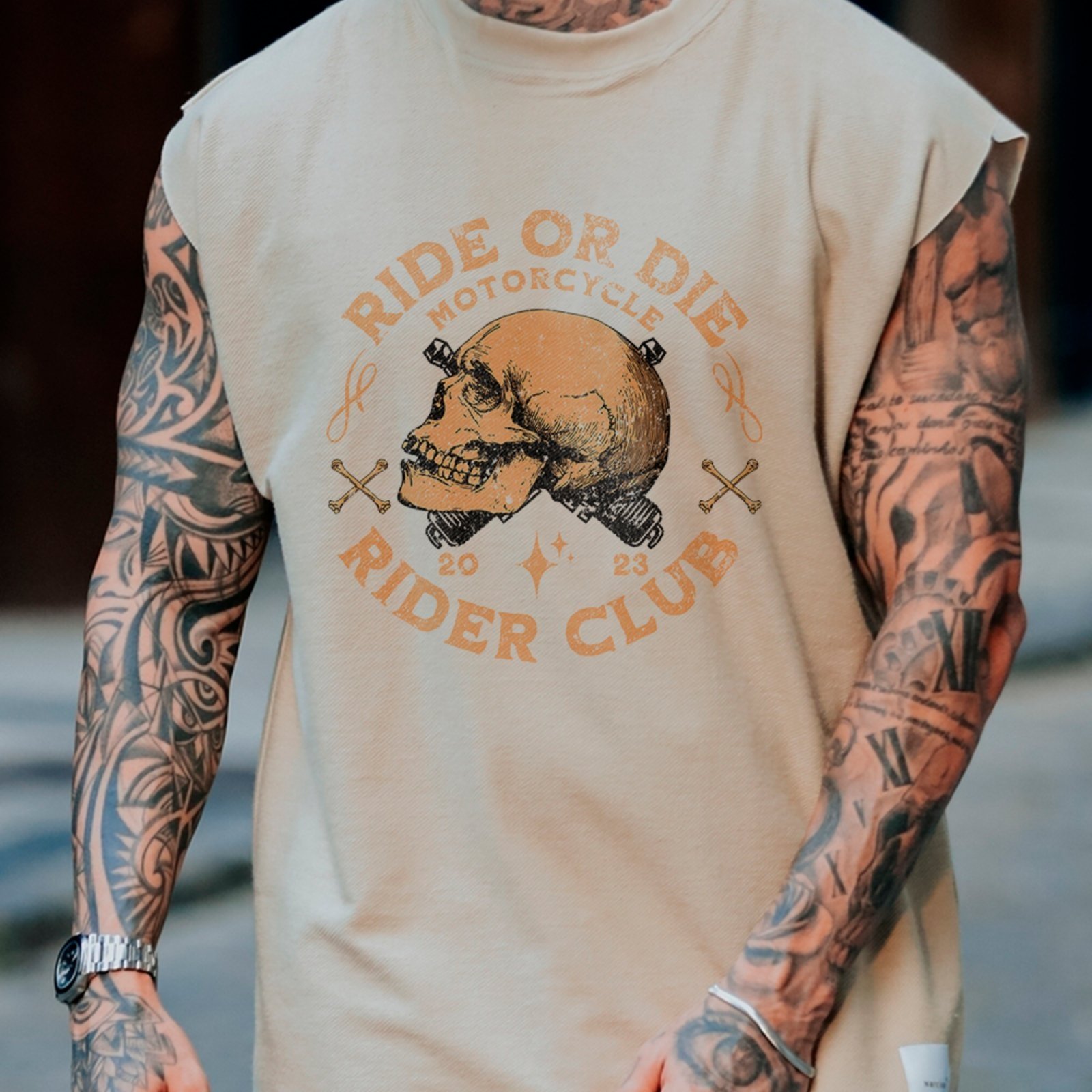 Camiseta Regata Machão Ride Or Die Caveira Biker Streetwear Off White