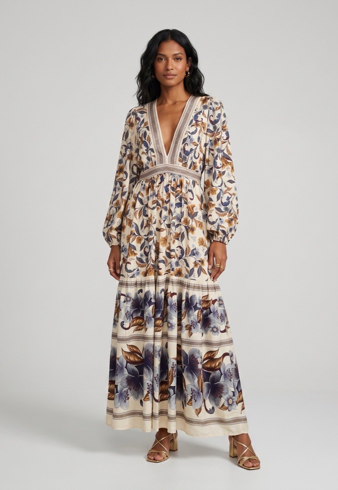 Vestido Feminino FARM Longo Estampado Off-White