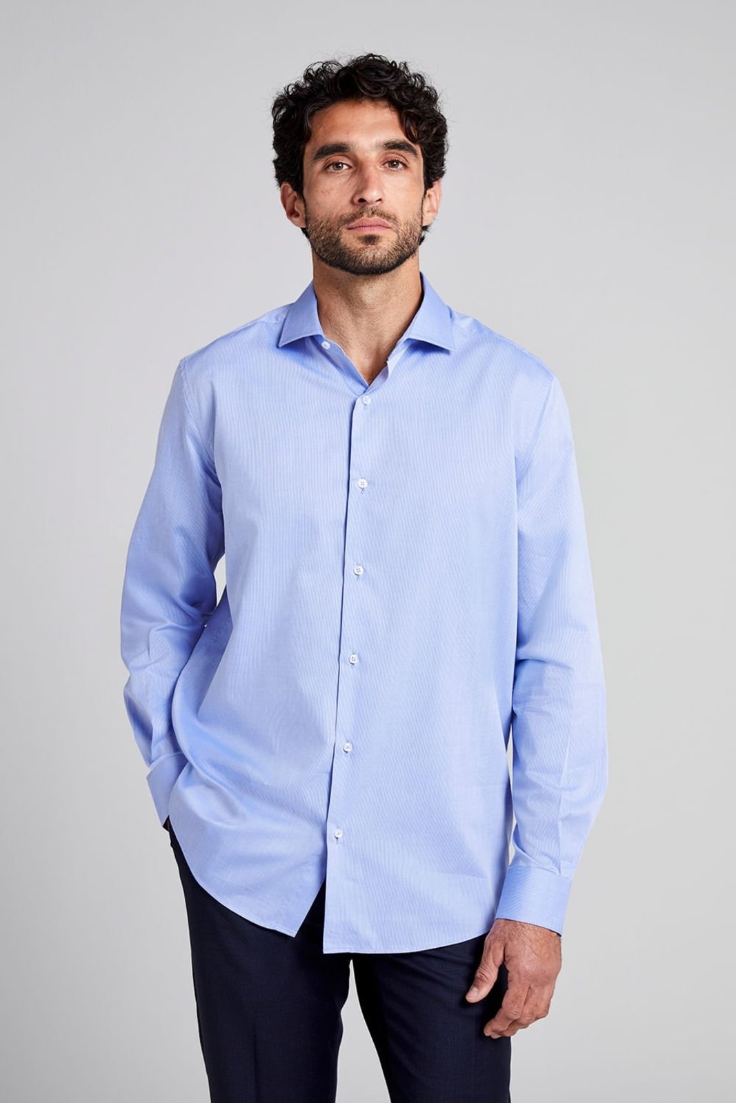 HIGHSTIL Camisa Social em Algodão Pima Slim Fit - Azul Médio