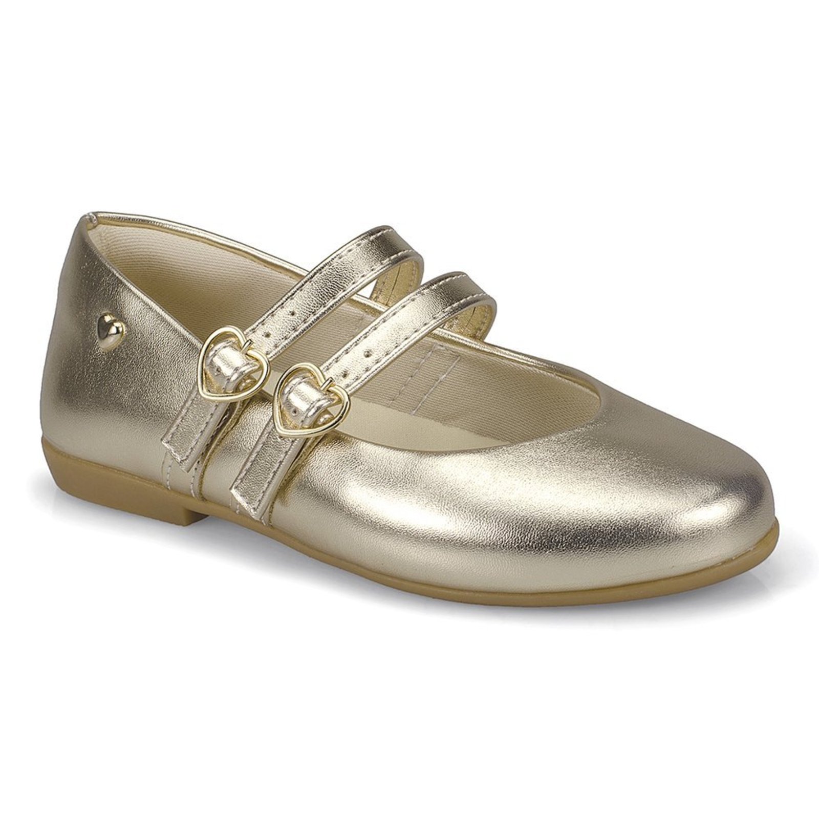 Infantil - Sapatilha Feminina Fivela Coração Dourado Metalizado Brilho Festa 9371 Pequito