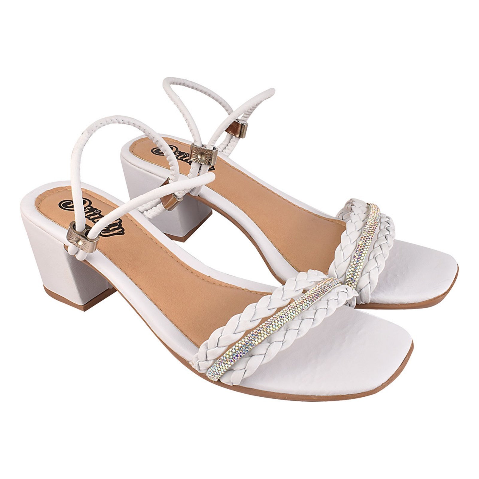 Sandália Feminina Salto Grosso Bloco Alto Casual Festa Ss11 Branco