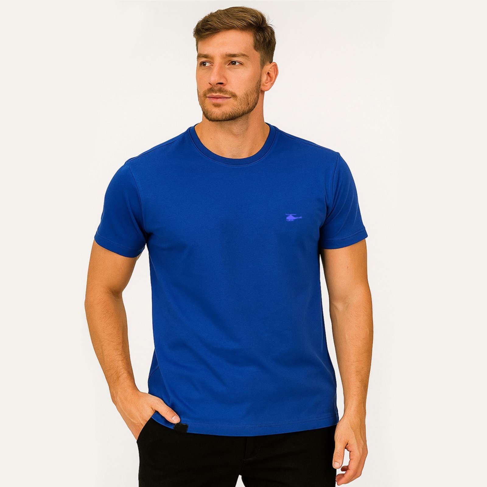 Camiseta Masculina Sallo Gola O Básica Premium Caneta Azul