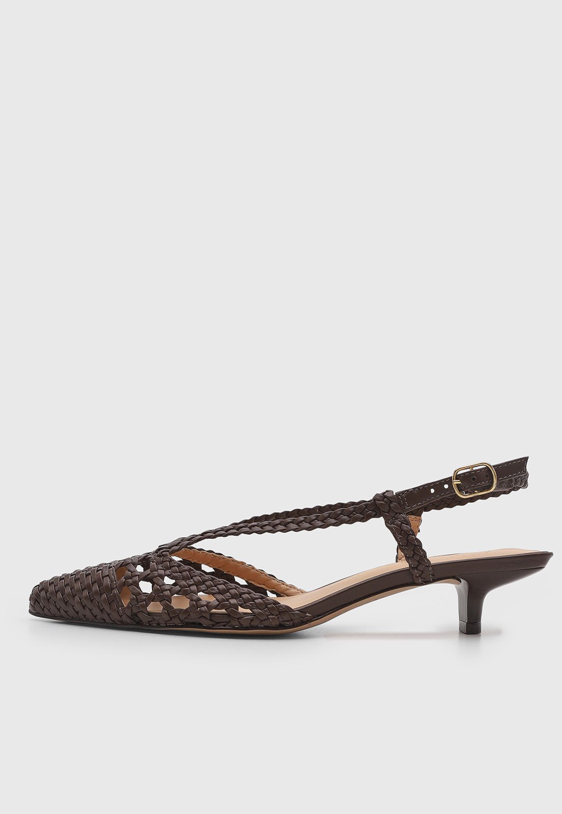 Scarpin Baixo Feminino Luiza Barcelos Trama Trançada Marrom