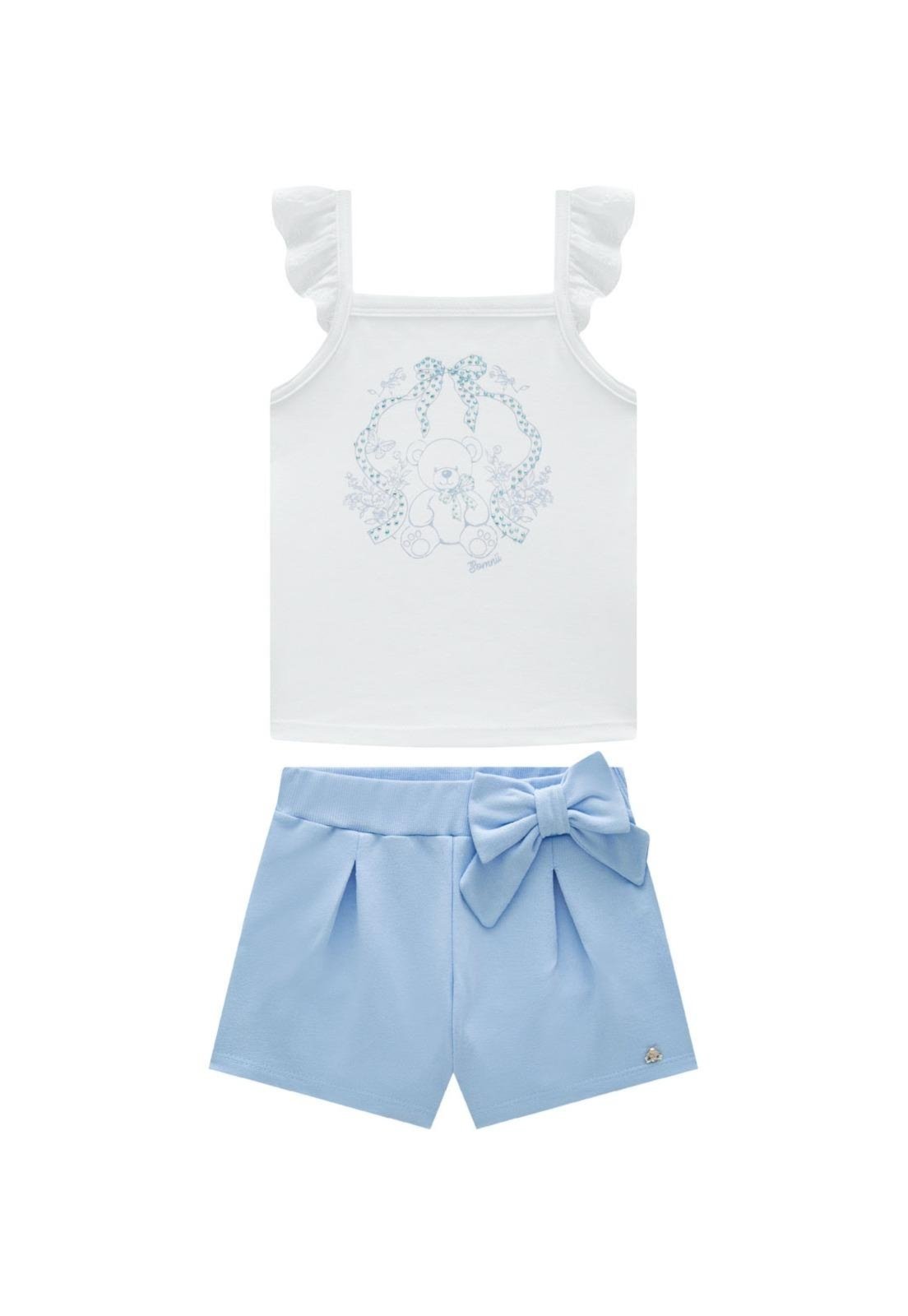 Infantil - Conjunto Shorts Azul Regata Branca Menina Somni 1 Azul