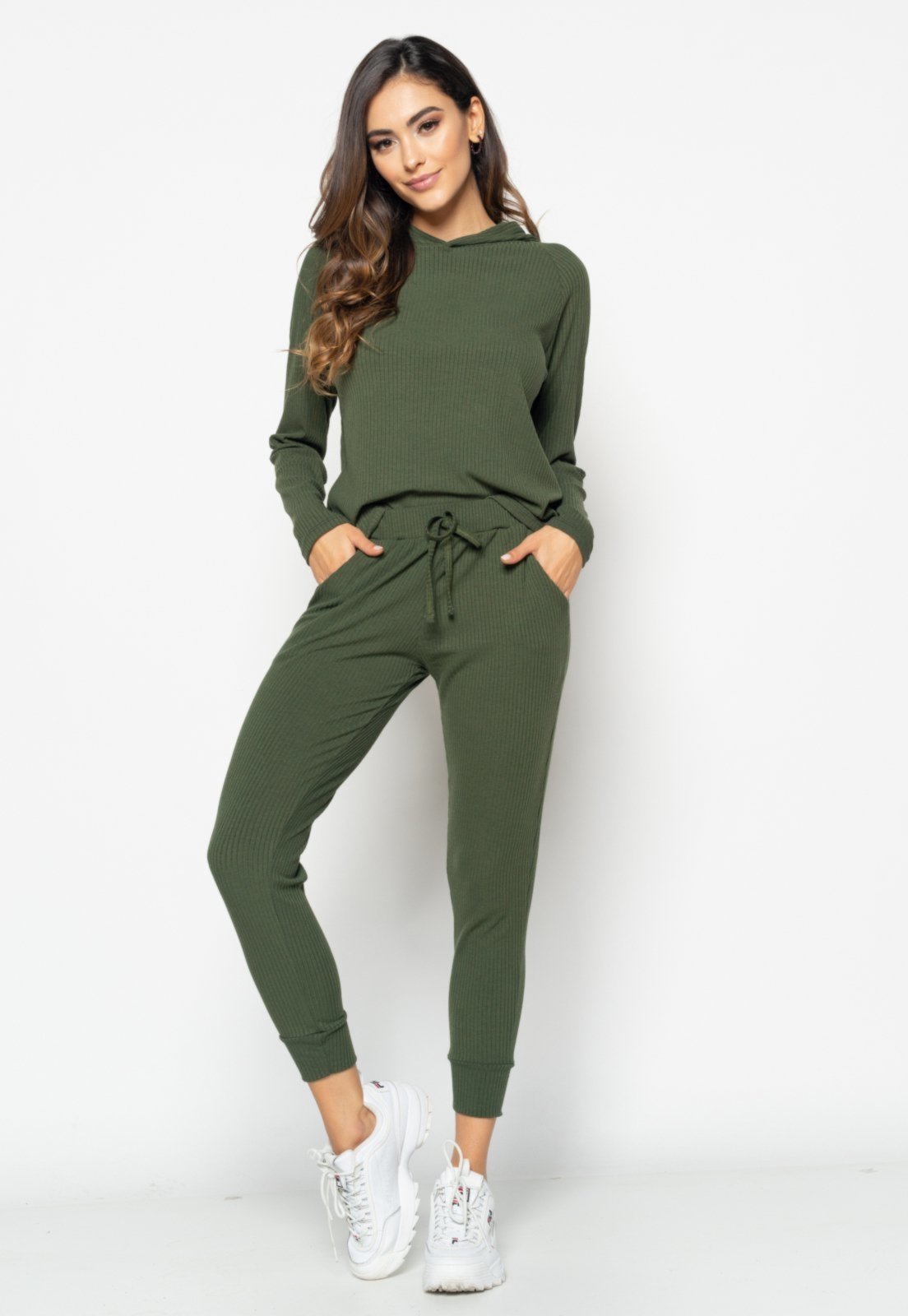 Conjunto Salvatore Comfy Com Casaco e Jogger Canelado Verde