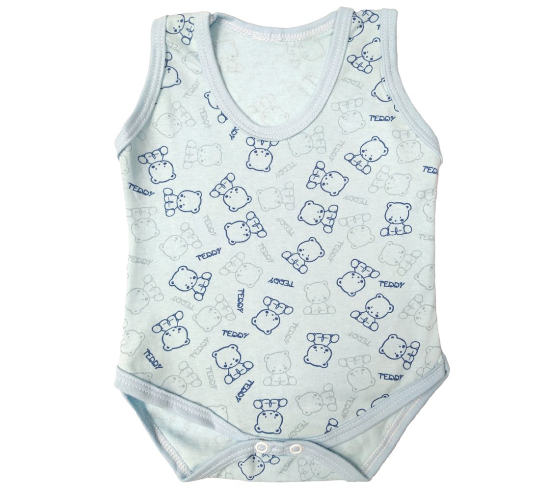 Infantil – Roupa de Body Regata Estampado 1 Pç Verão Menino Menina Azul