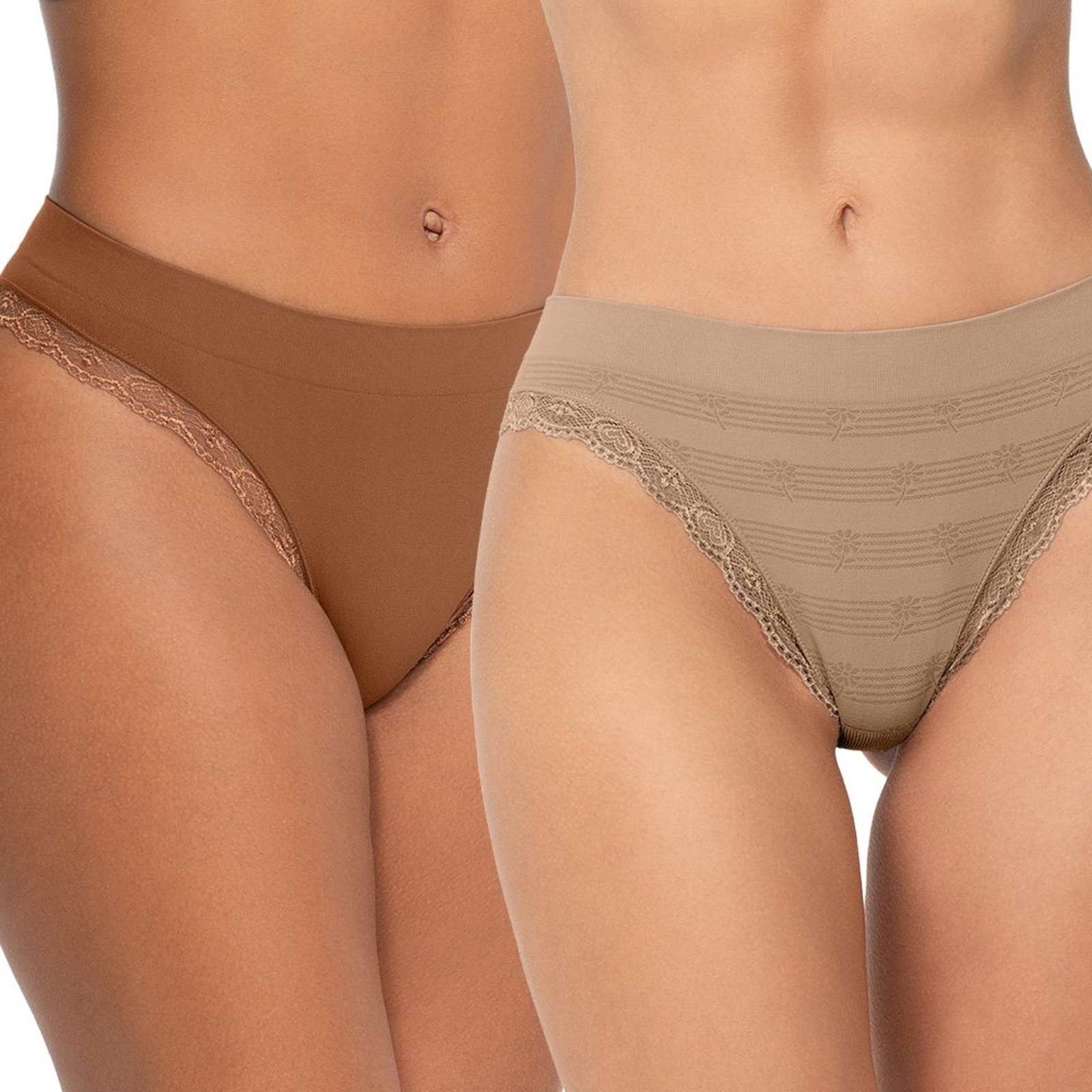 Kit com 2 Calcinhas Biquíni com Renda sem Costura Marrom e Bege
