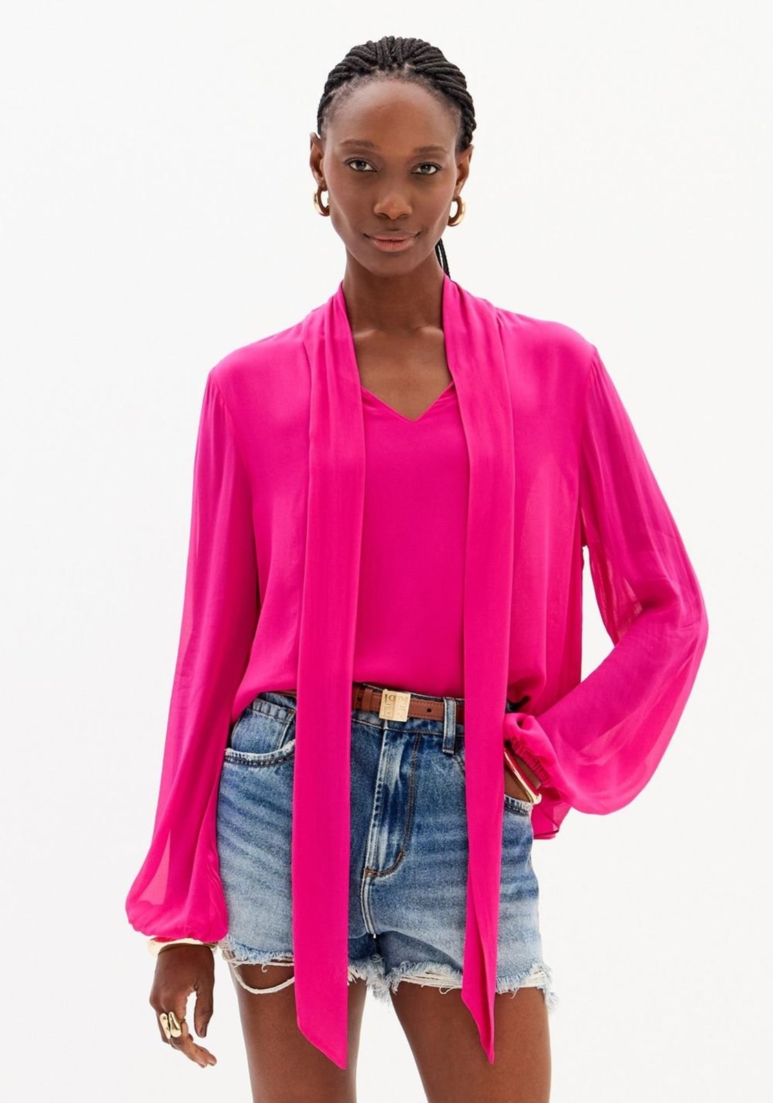 Blusa De Manga Longa Com Amarração Lança Perfume