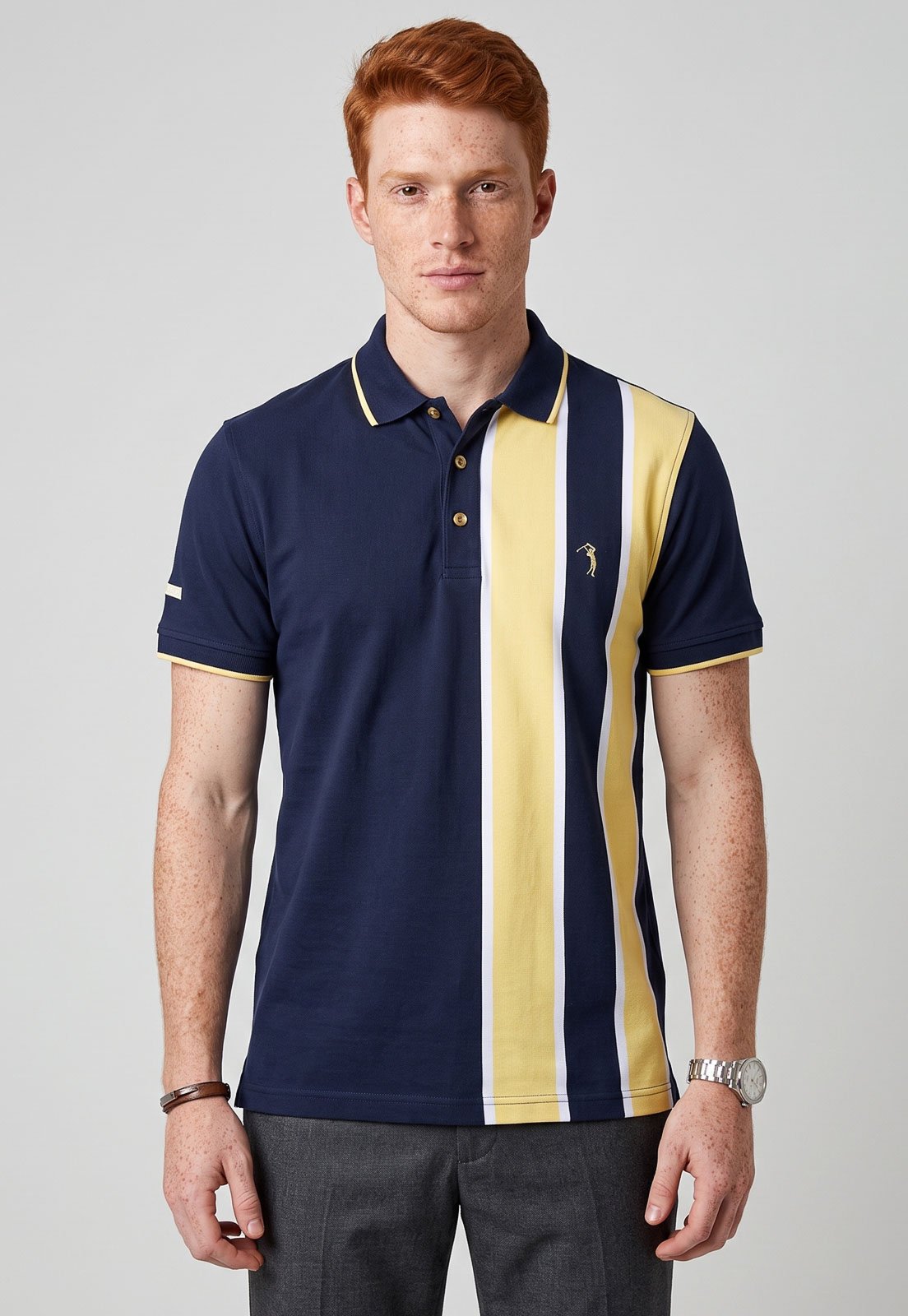 Camisa Polo Masculina Aleatory Listrada Azul Marinho
