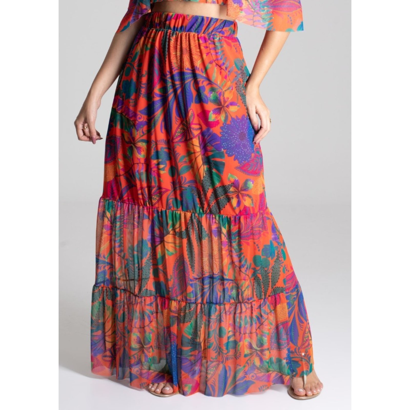 Saia Longa Cigana Vibrante SAWARY FASHION LARANJA